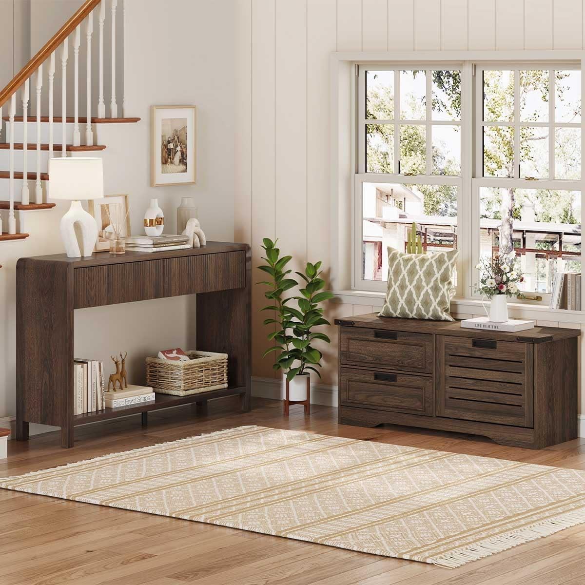 Banco de Almacenamiento FATORRI para Zapatos Nuez Oscura