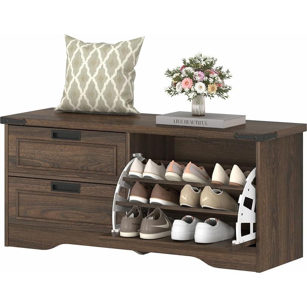 Banco de Almacenamiento FATORRI para Zapatos Nuez Oscura