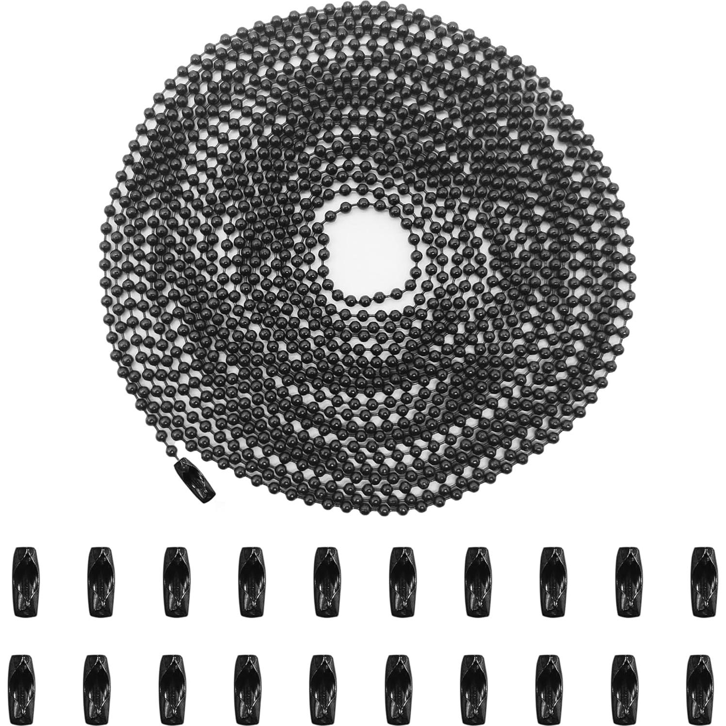 Cadena de bola de metal 10.06m 2.4mm con 30 conectores - Negro