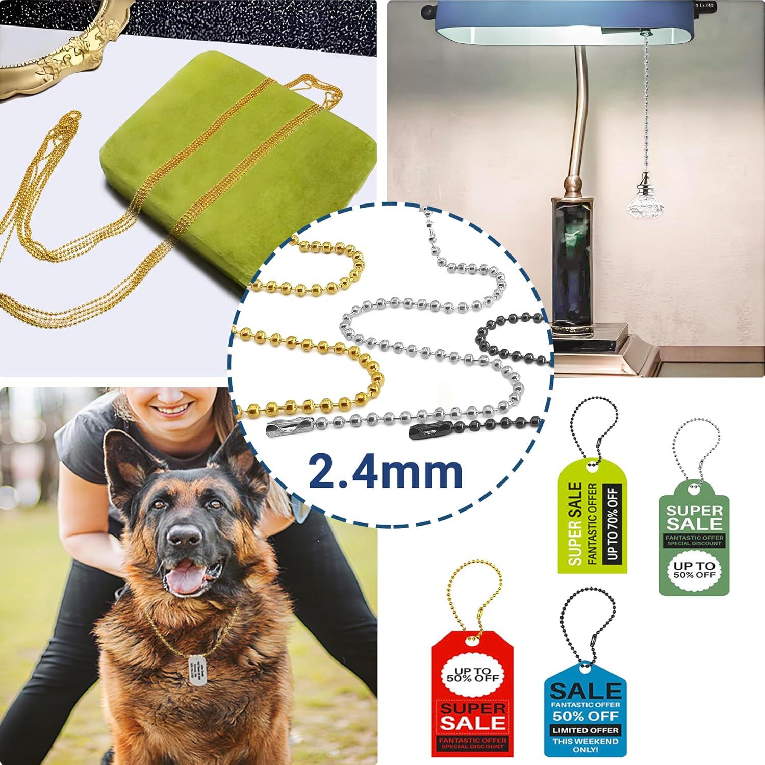 Cadena de bola de metal 10.06m 2.4mm con 30 conectores - Negro