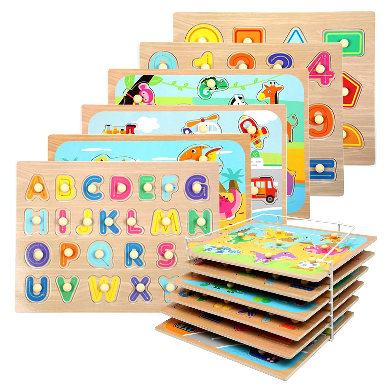 Rompecabezas Educativo de Madera WOOD CITY con Estante 6 Temas