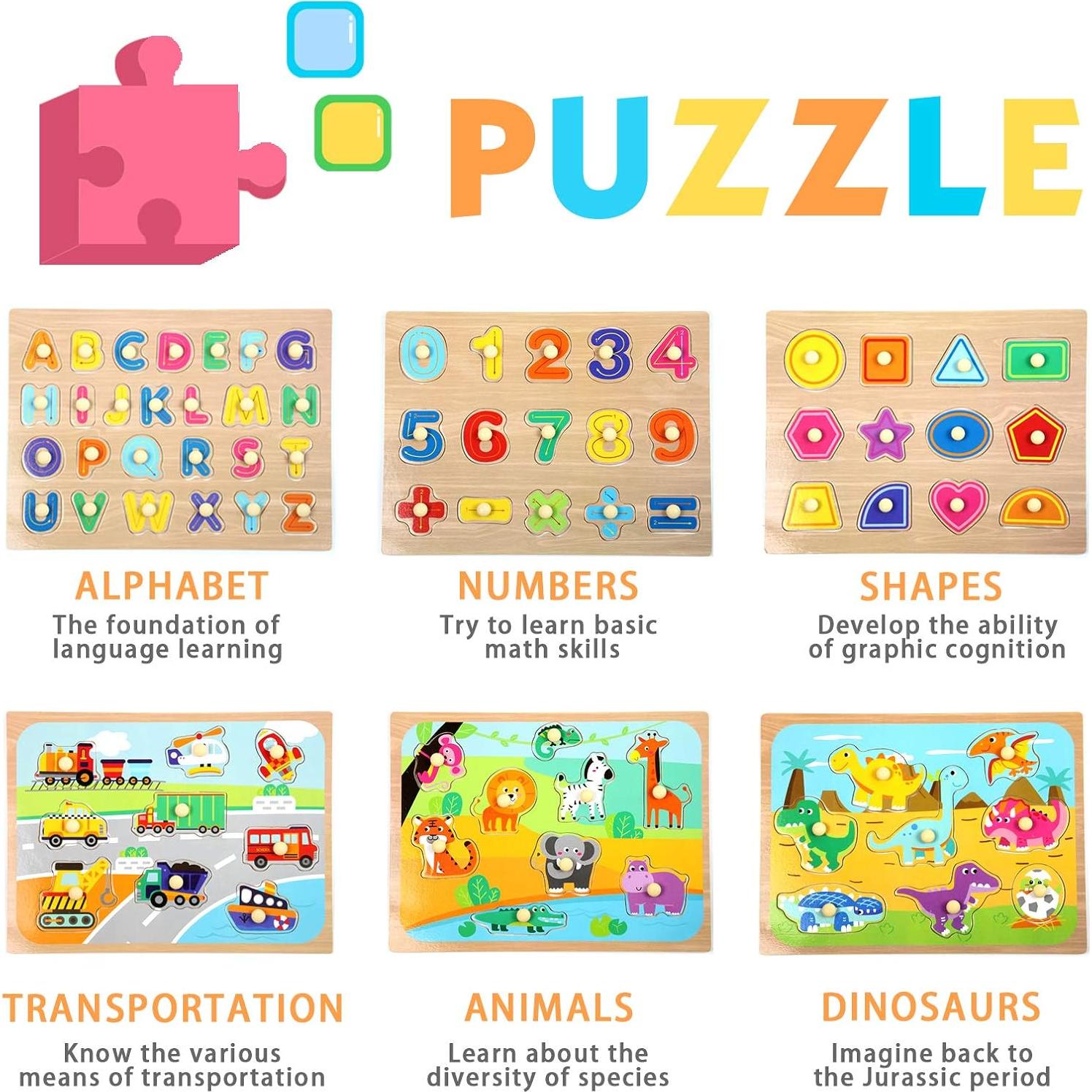 Rompecabezas Educativo de Madera WOOD CITY con Estante 6 Temas