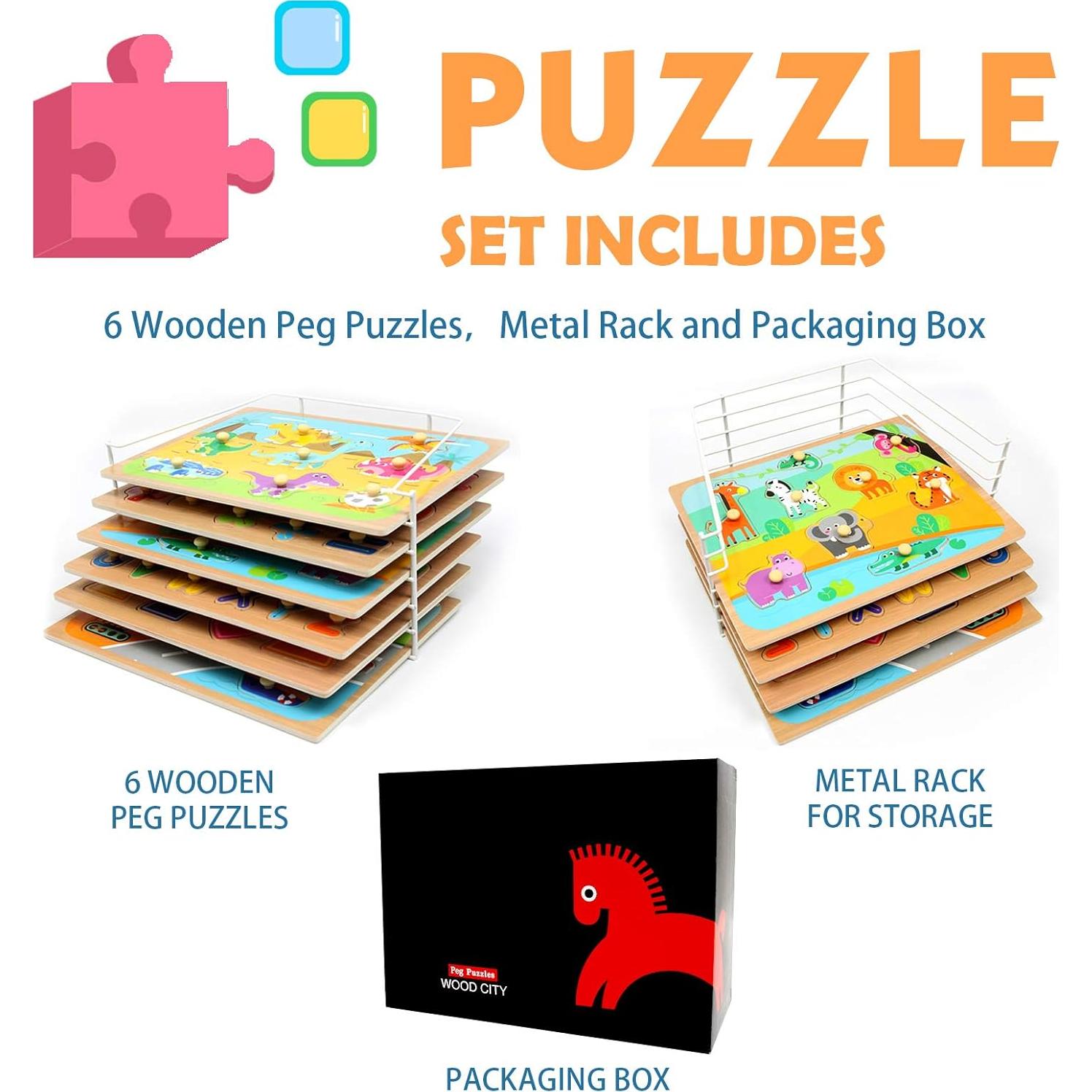 Rompecabezas Educativo de Madera WOOD CITY con Estante 6 Temas