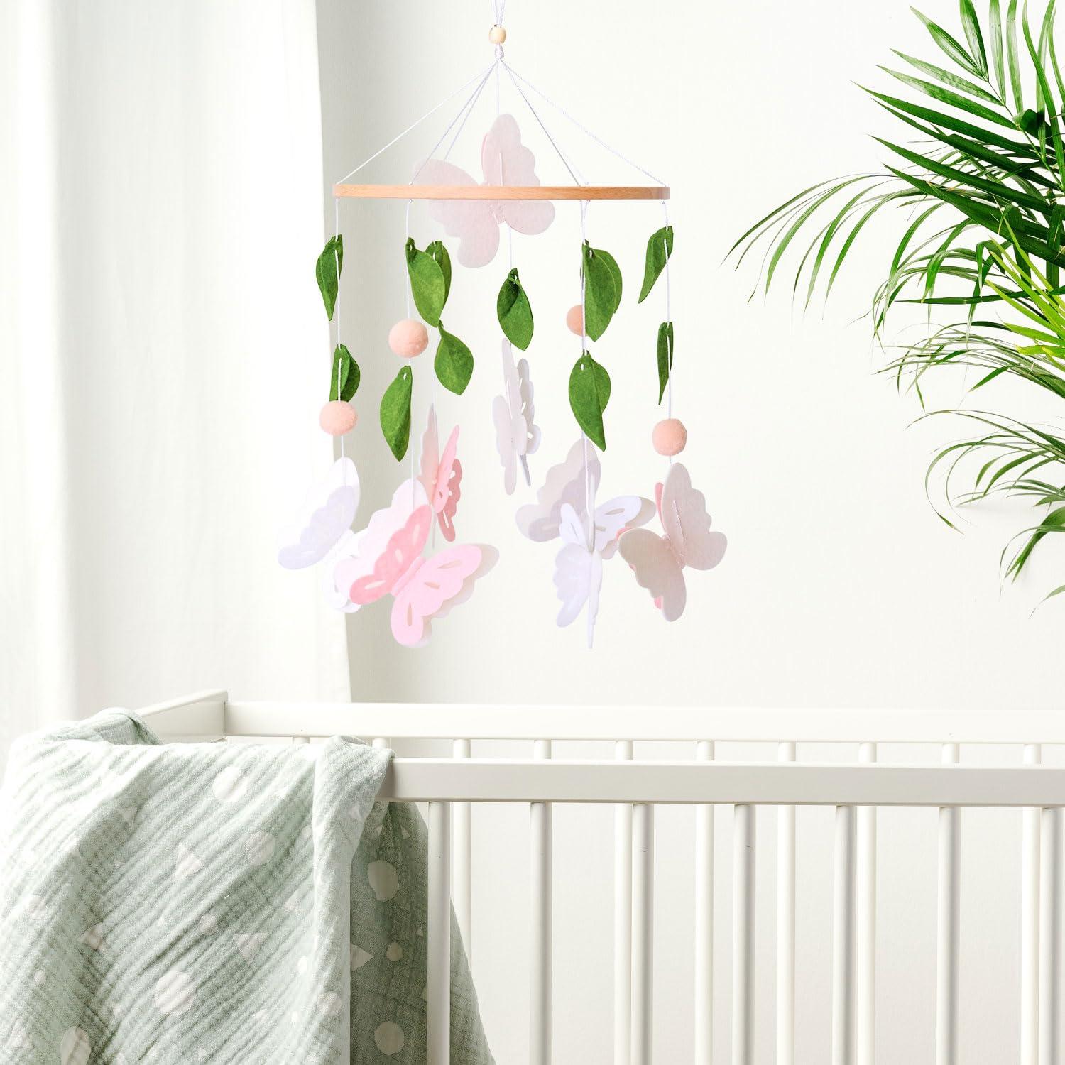 Móvil de mariposa Vlokup para cuna rosa y blanco 25.1x2.5 cm