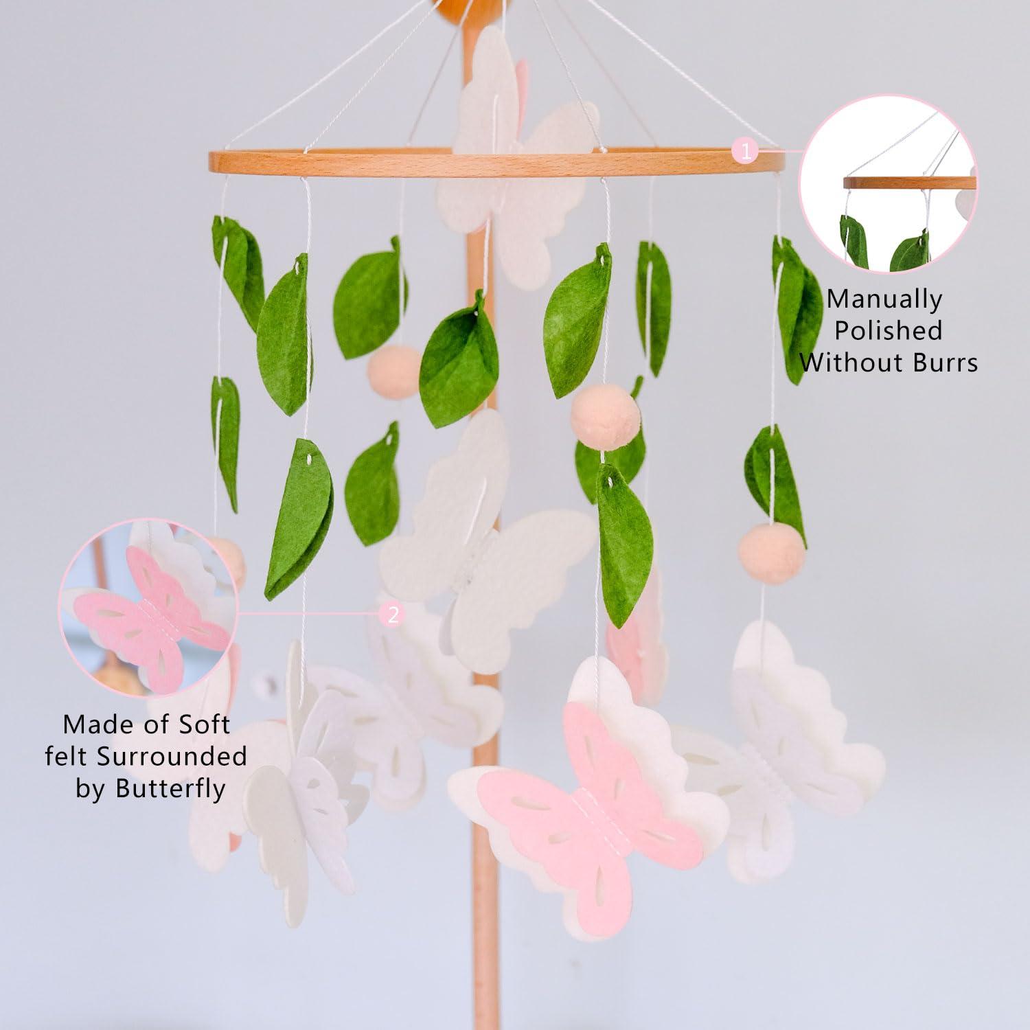 Móvil de mariposa Vlokup para cuna rosa y blanco 25.1x2.5 cm