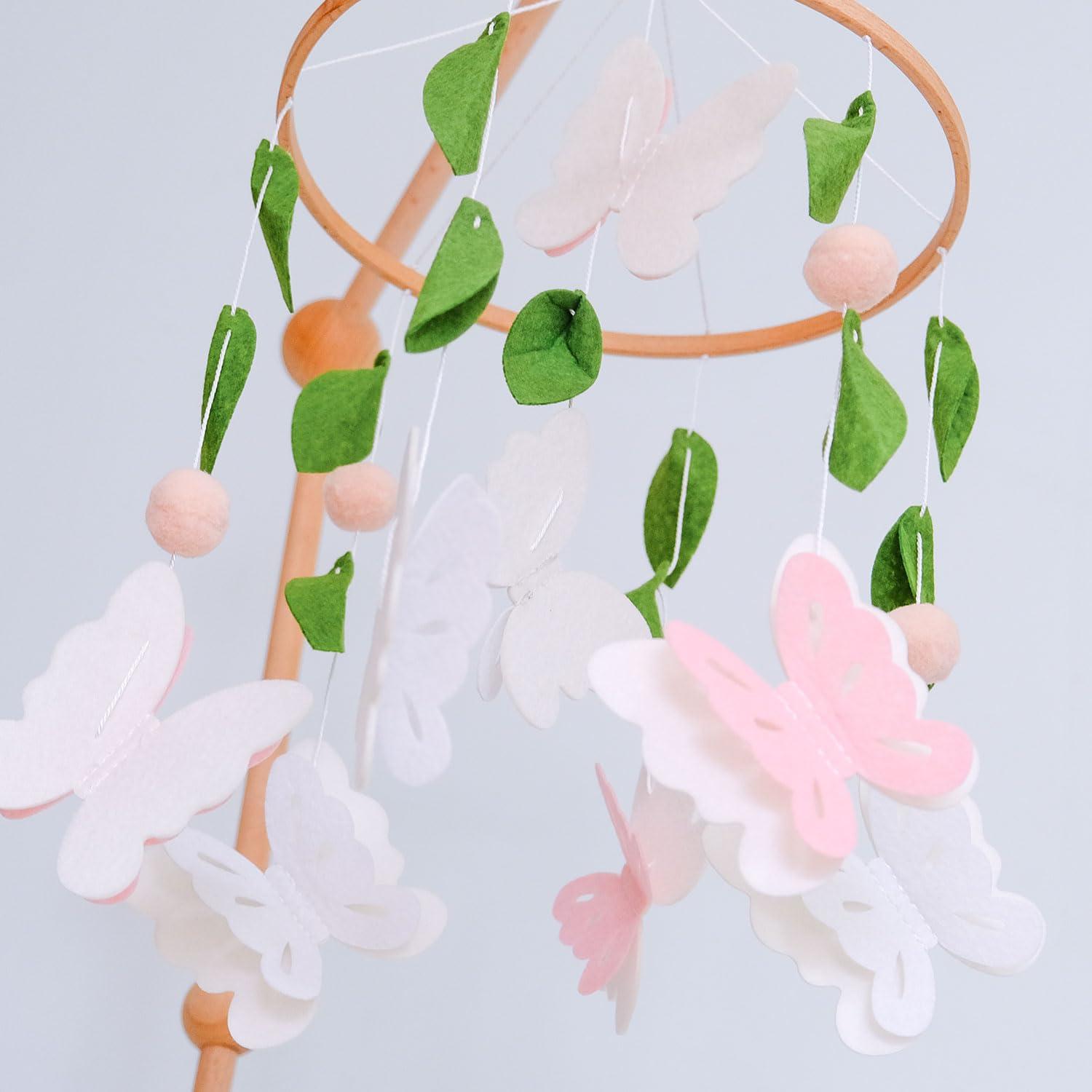 Móvil de mariposa Vlokup para cuna rosa y blanco 25.1x2.5 cm