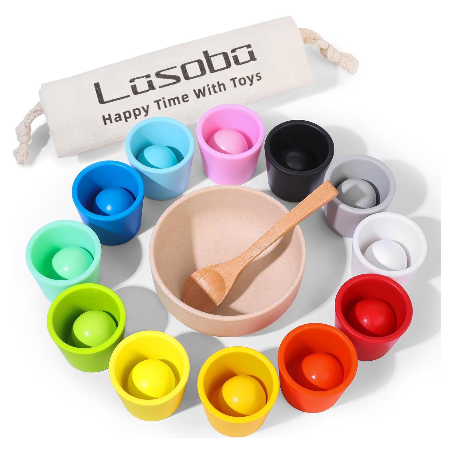 Juego de Clasificación de Colores Lasoba - 12 Pelotas de Madera