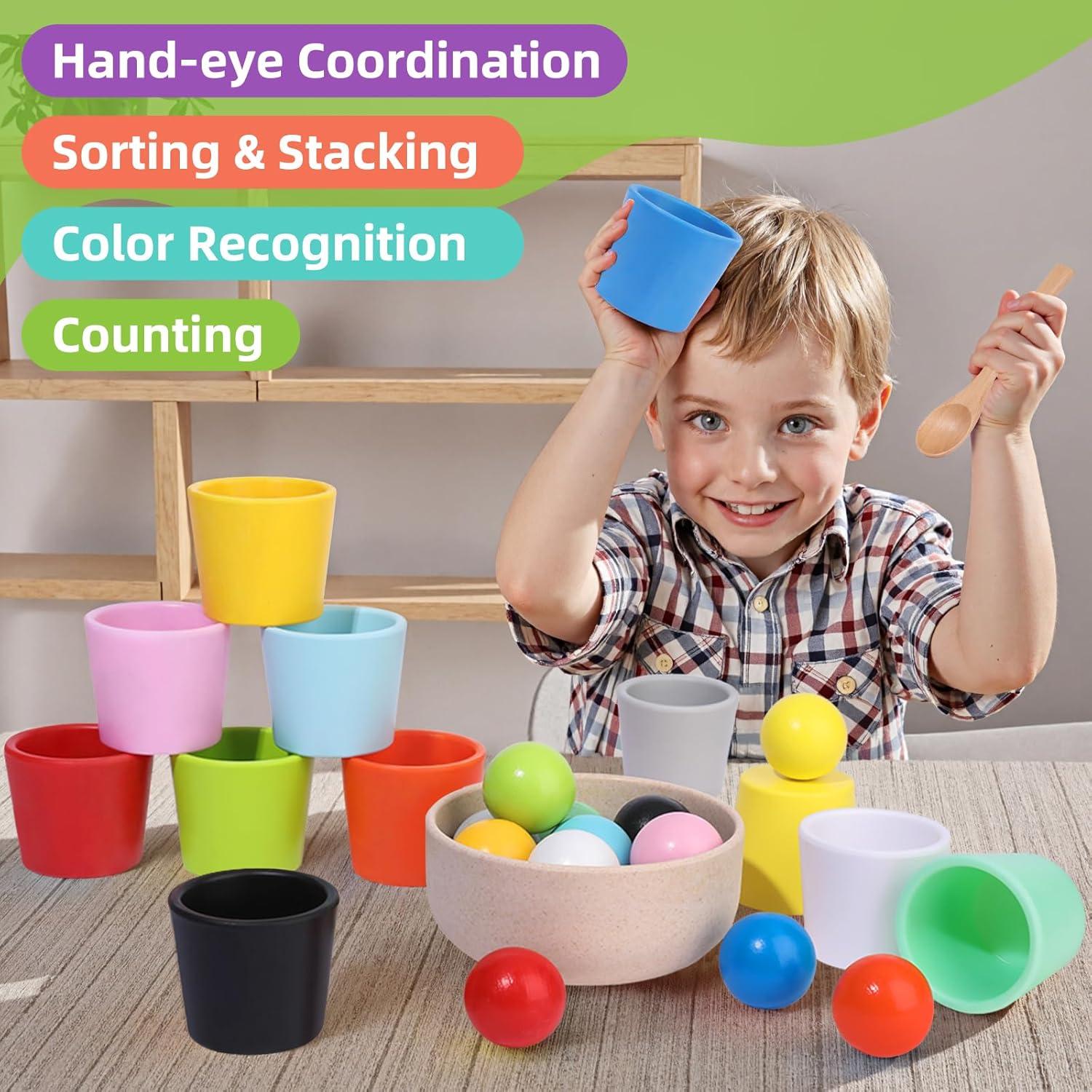 Juego de Clasificación de Colores Lasoba - 12 Pelotas de Madera