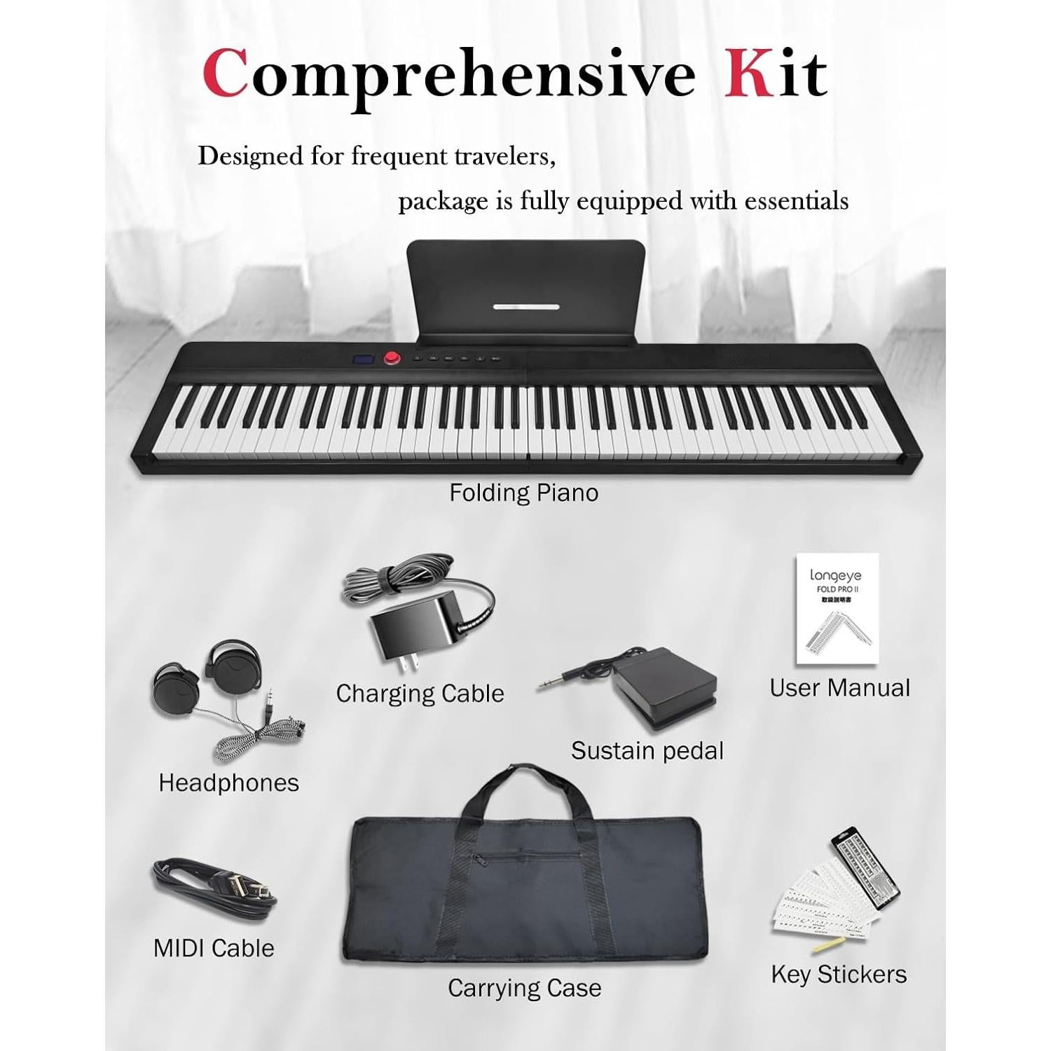 Teclado Plegable Longeye FOLD PRO 2 88 Teclas Semi Ponderadas