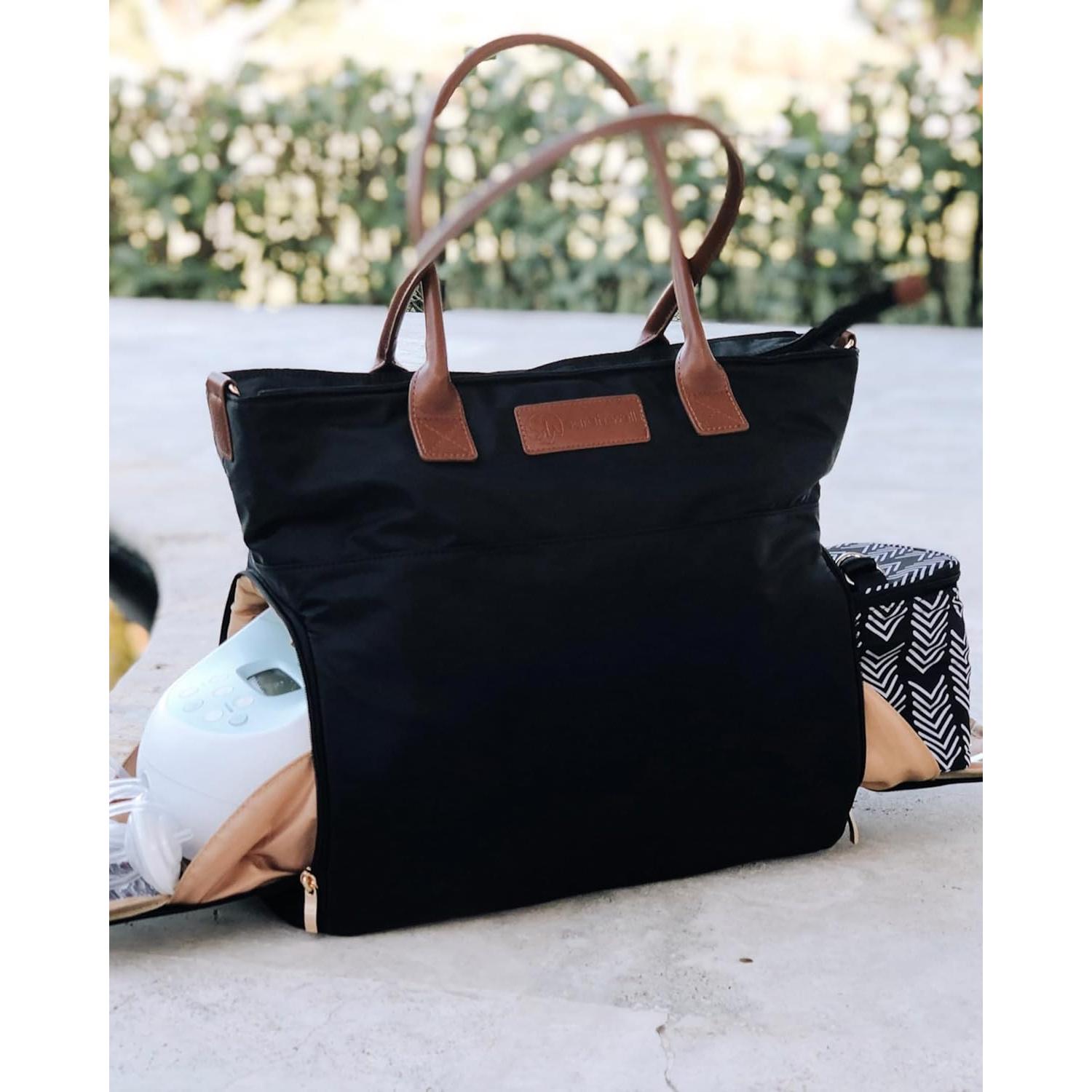 Bolso de Bomba de Pecho Abby Sarah Wells - Negro, Cuero Real