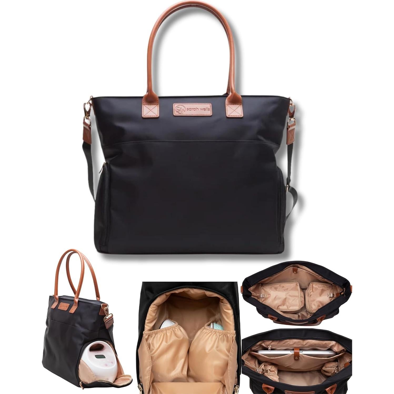 Bolso de Bomba de Pecho Abby Sarah Wells - Negro, Cuero Real