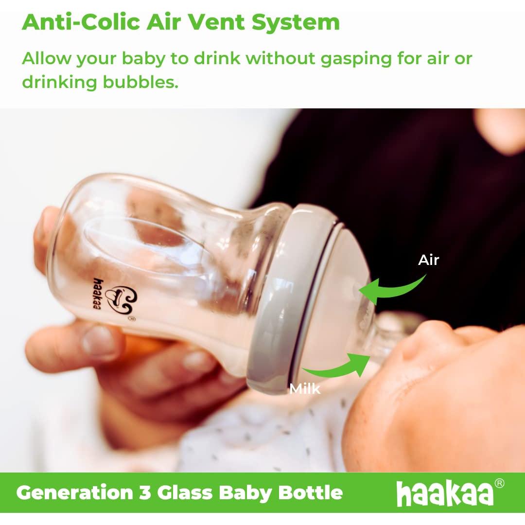 Botella de vidrio anti-cólicos Haakaa Gen. 3 120 ml Gris