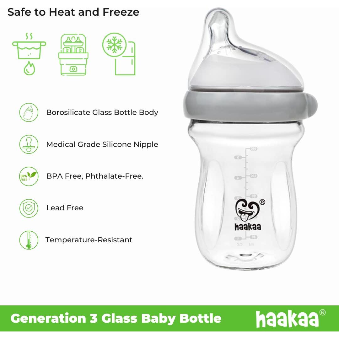 Botella de vidrio anti-cólicos Haakaa Gen. 3 120 ml Gris