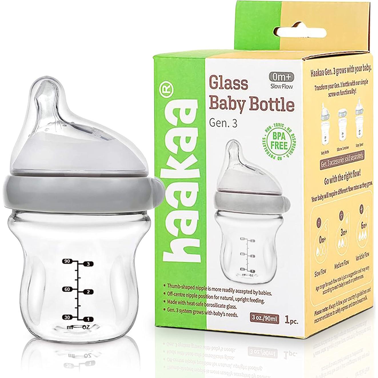 Botella de vidrio anti-cólicos Haakaa Gen. 3 120 ml Gris