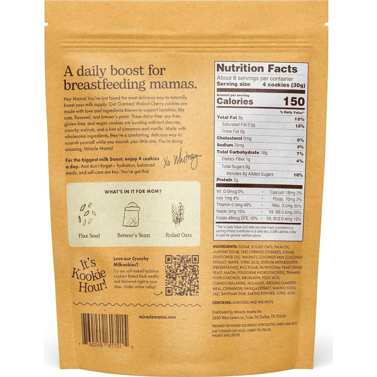 Galletas de Lactancia Miracle Mama - Avena, Nueces y Cereza - Veganas - Paquete de 2, 226.8 g