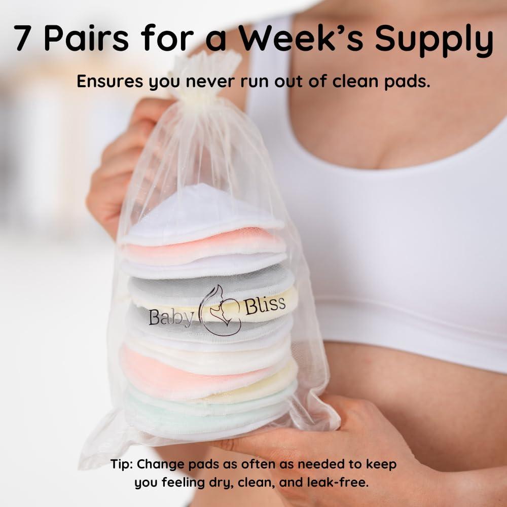 Almohadillas de Lactancia Orgánicas BabyBliss - 14 Piezas Reutilizables