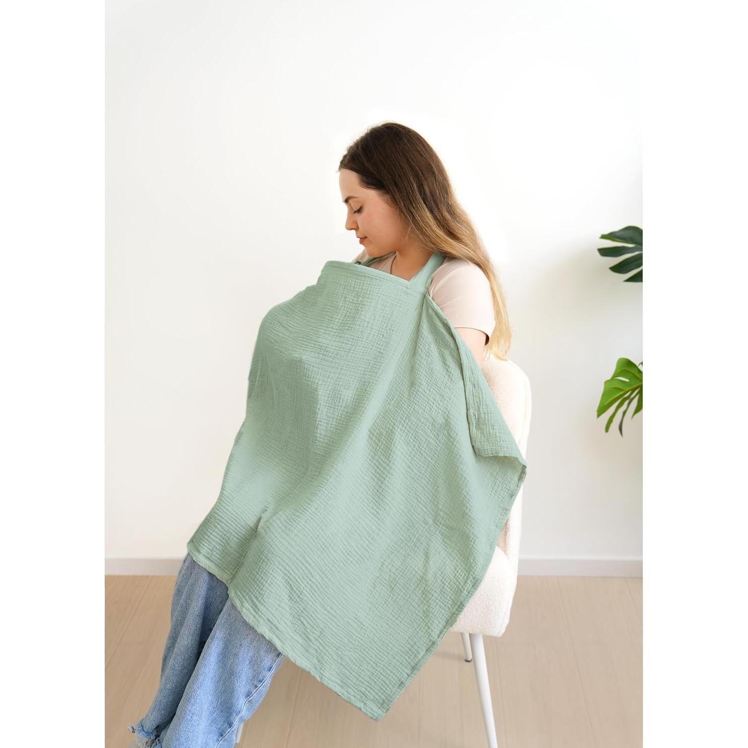 Cubierta de Lactancia Muselina 100% Algodón Verde Ajustable