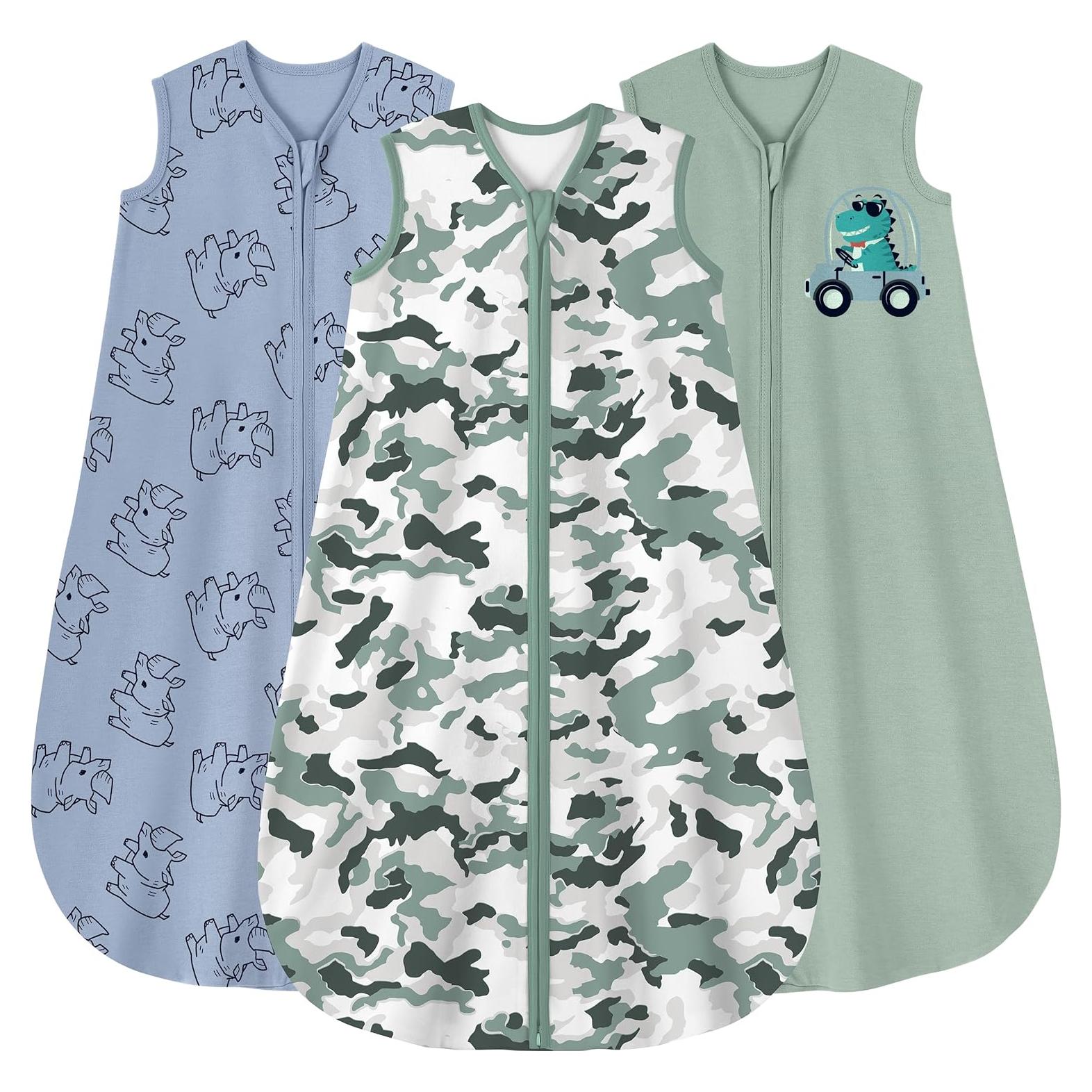 Yoofoss Baby Sleep Sack 0-6 Months Baby Wearable Blanket 100% Cotton 2-Way Zipper TOG 0.5 Toddler Sleeping Sack 3 Pack, Lightweight Sleep Sacks for Babies(Small)