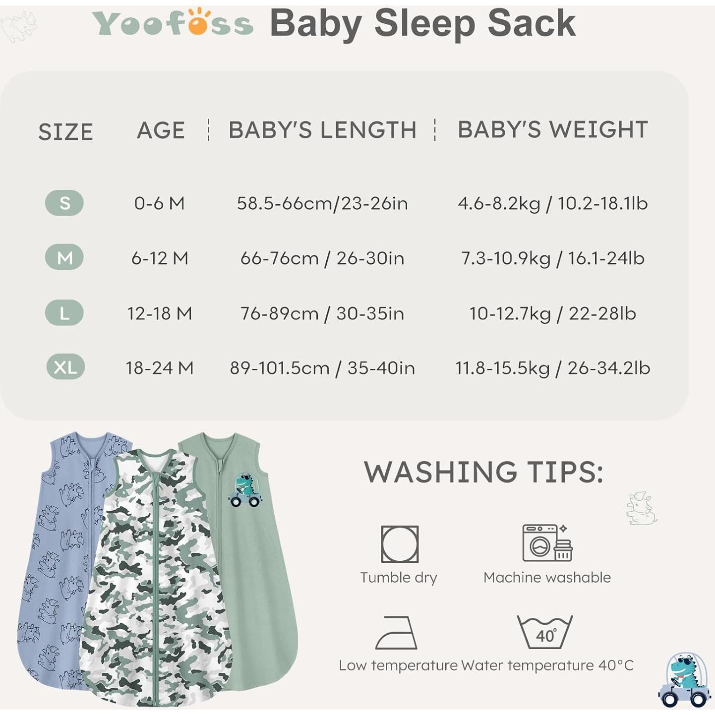 Yoofoss Baby Sleep Sack 0-6 Months Baby Wearable Blanket 100% Cotton 2-Way Zipper TOG 0.5 Toddler Sleeping Sack 3 Pack, Lightweight Sleep Sacks for Babies(Small)