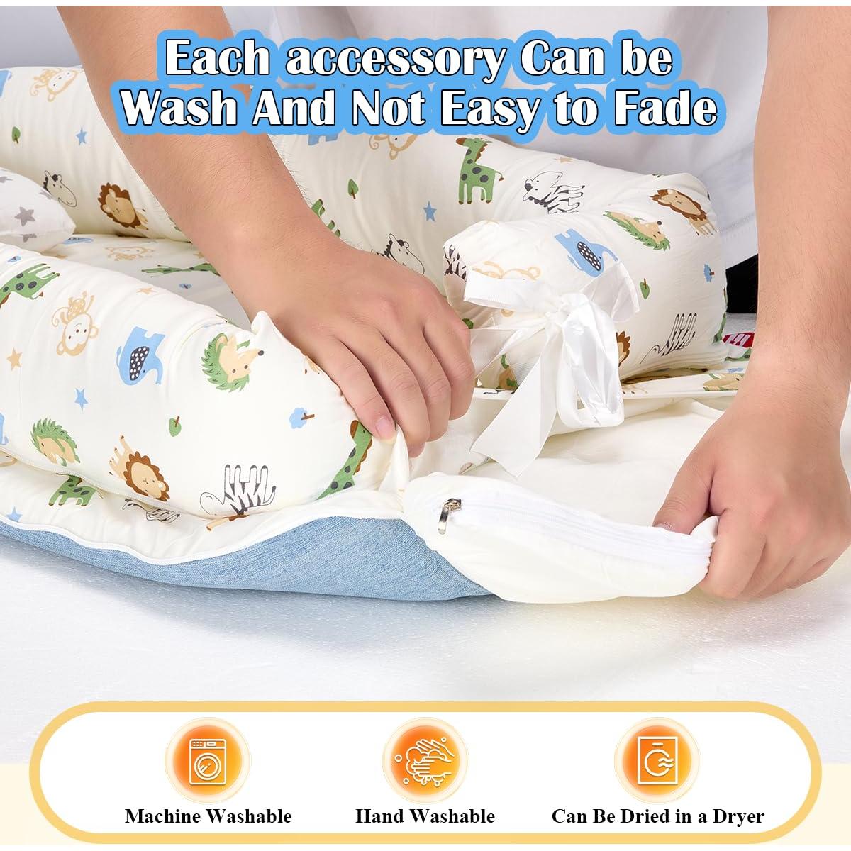 Cuna Portátil Huggynest para Bebés 0-12 Meses Algodón Azul