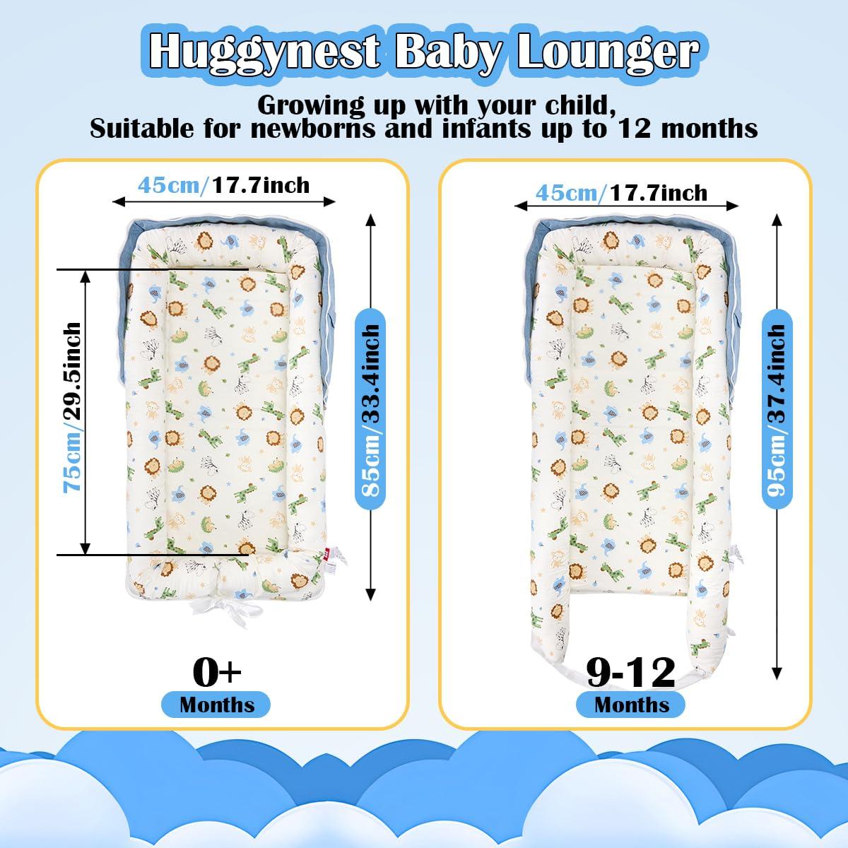 Cuna Portátil Huggynest para Bebés 0-12 Meses Algodón Azul