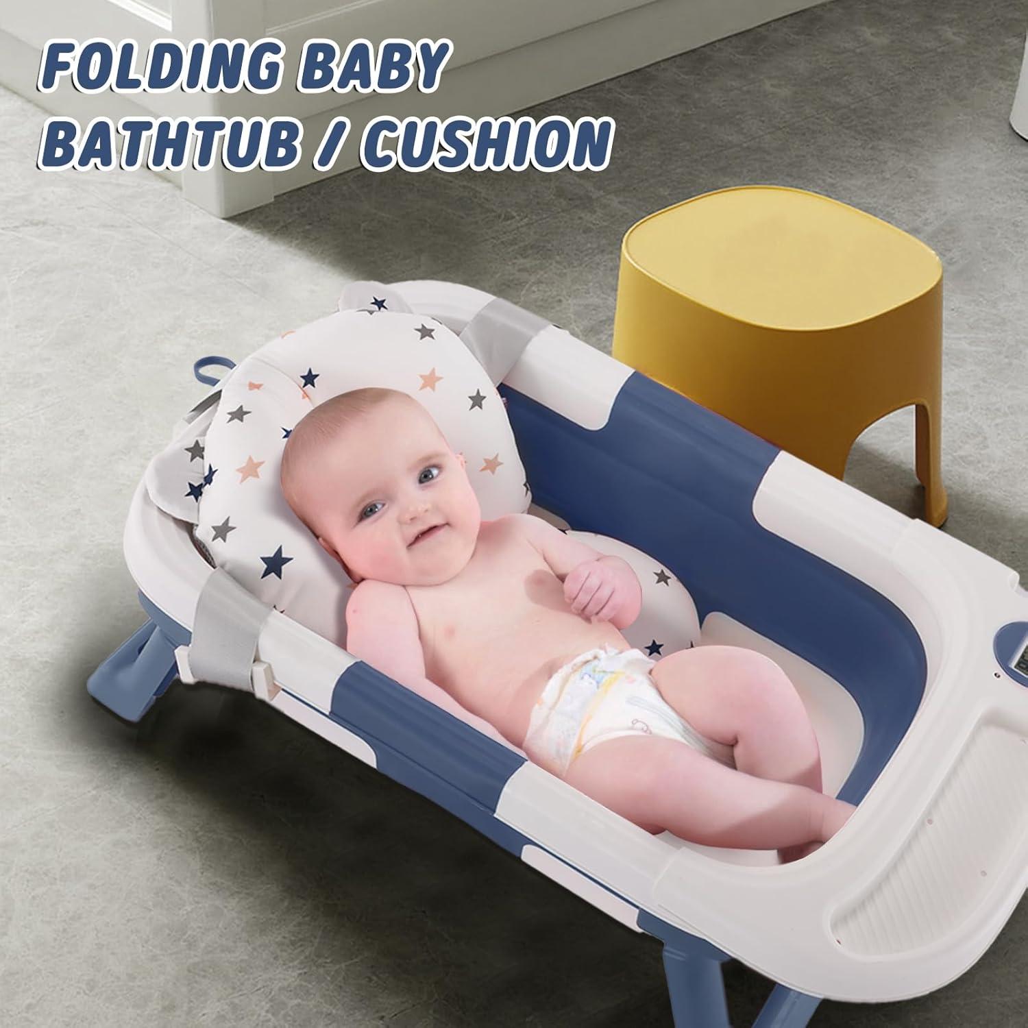 Bañera Plegable para Bebés DaGiBaycn con Termómetro Azul