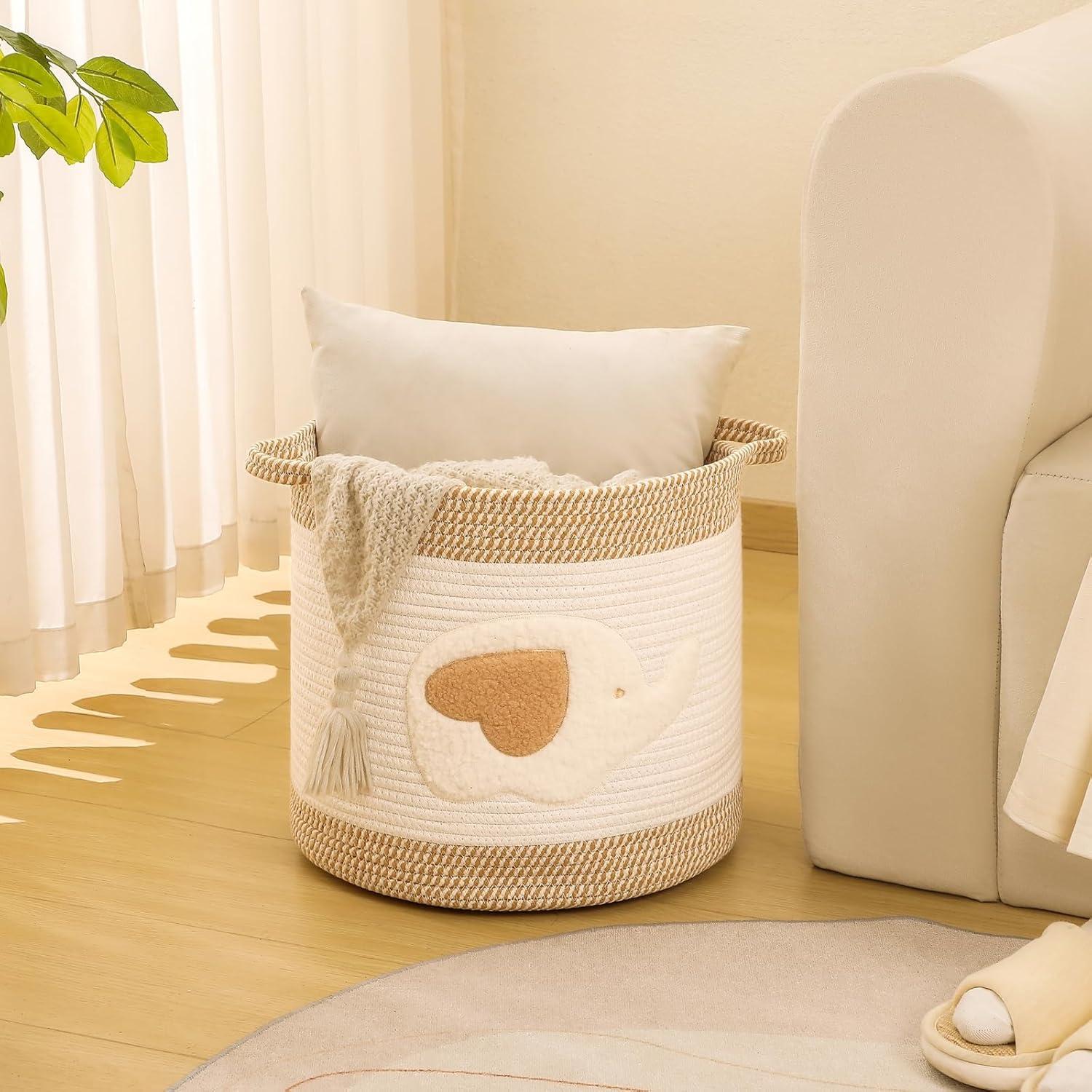 Cesta de Almacenamiento Grande Elefante QDF - Cuerda de Algodón