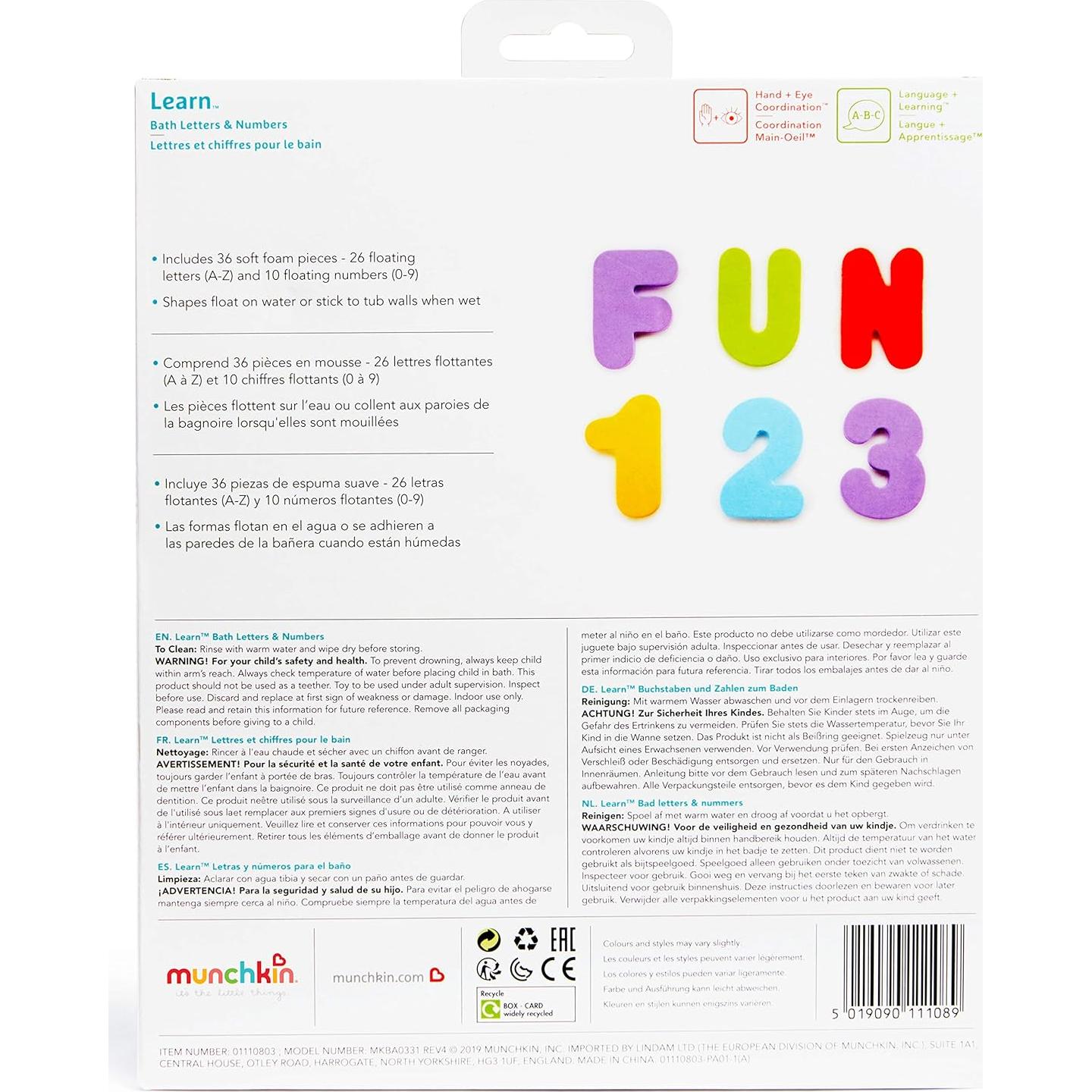 Juguetes de baño Munchkin Learn Letras y Números 36 piezas