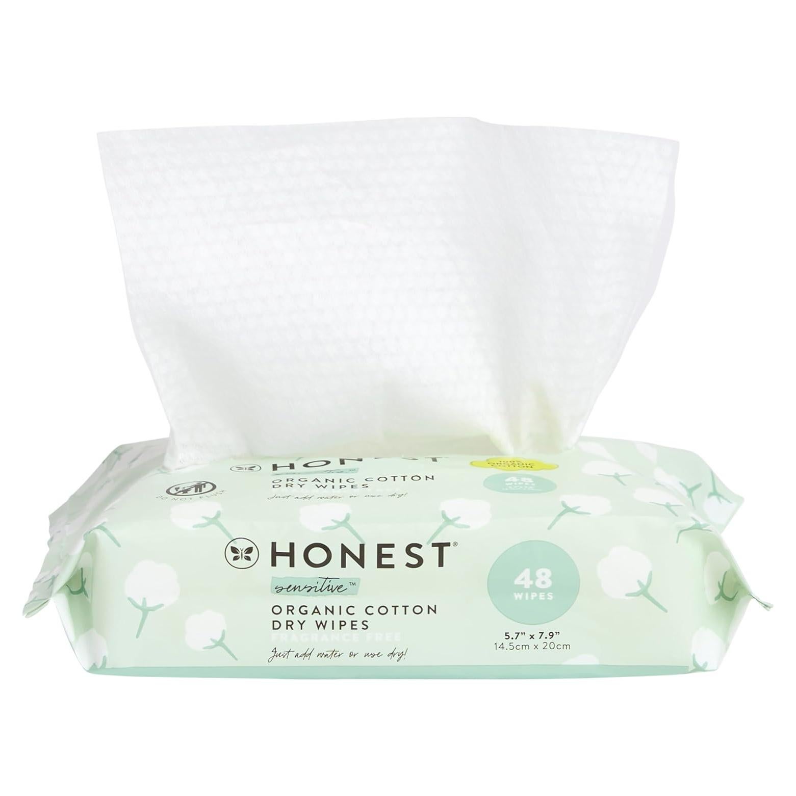 Toallitas Secas Orgánicas Honest 100% Algodón Puro 48 Unidades