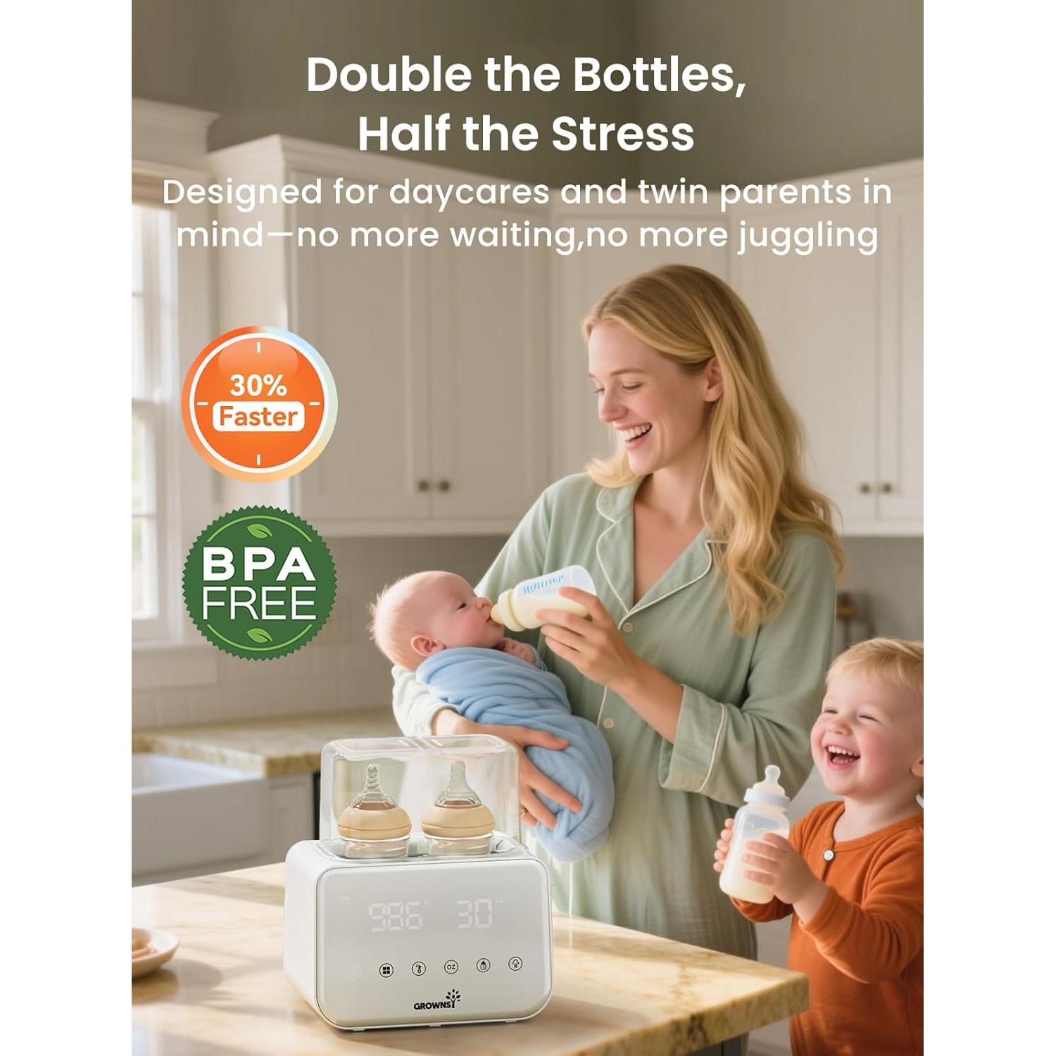 Calentador de Biberones Doble Grownsy 10 en 1 con Control de Temperatura