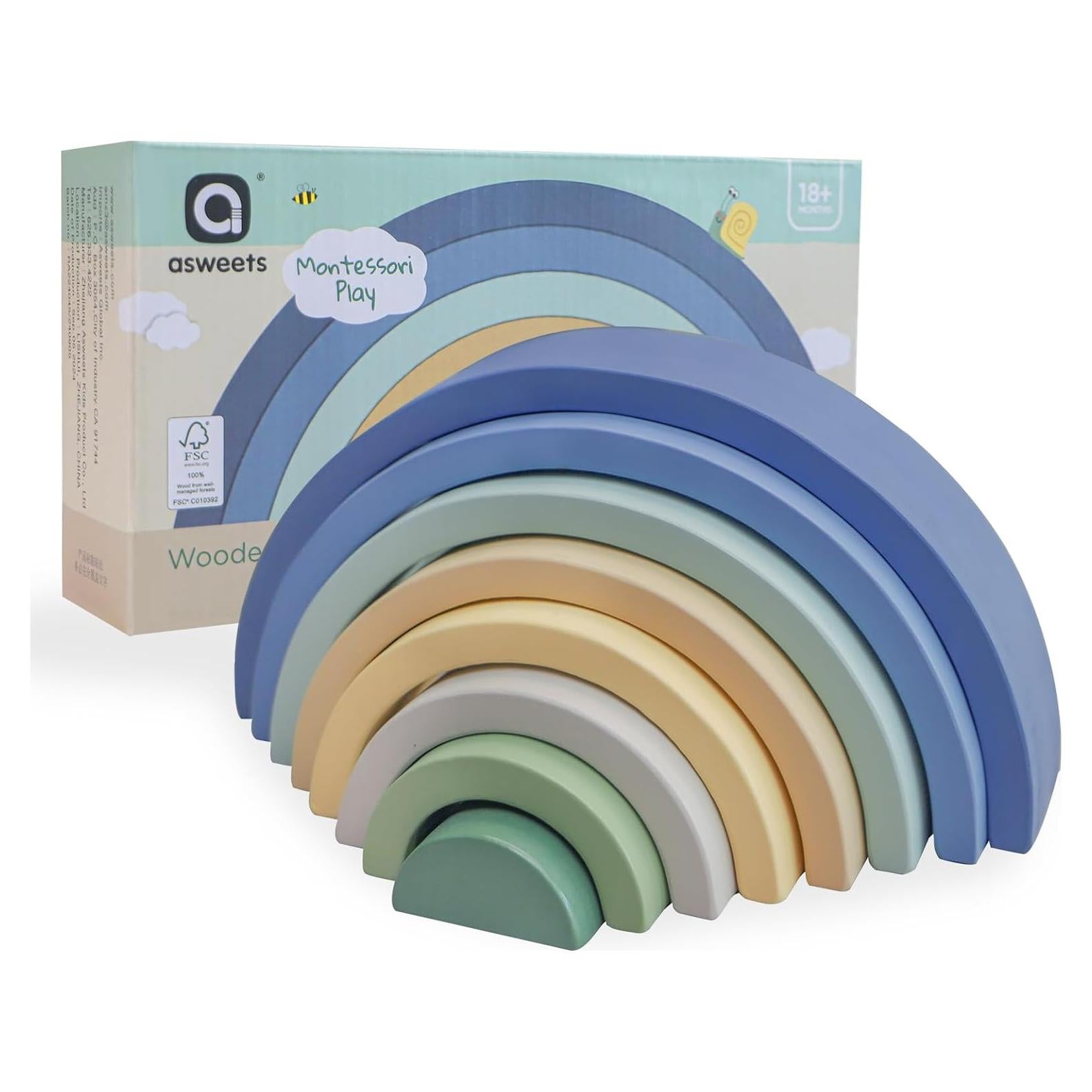 Juguete Apilable de Madera Asweets Arco Iris 8 Bloques 18M+
