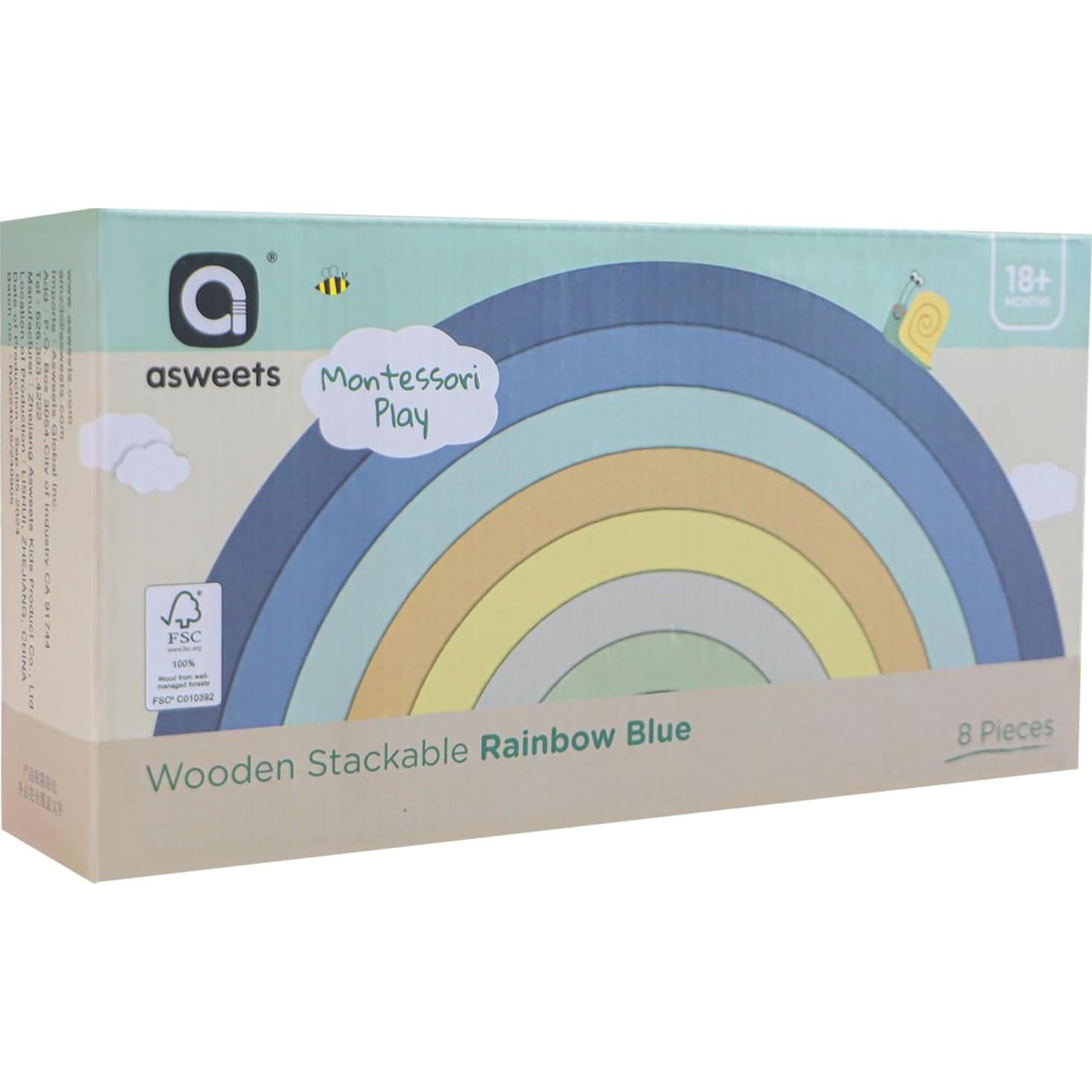 Juguete Apilable de Madera Asweets Arco Iris 8 Bloques 18M+