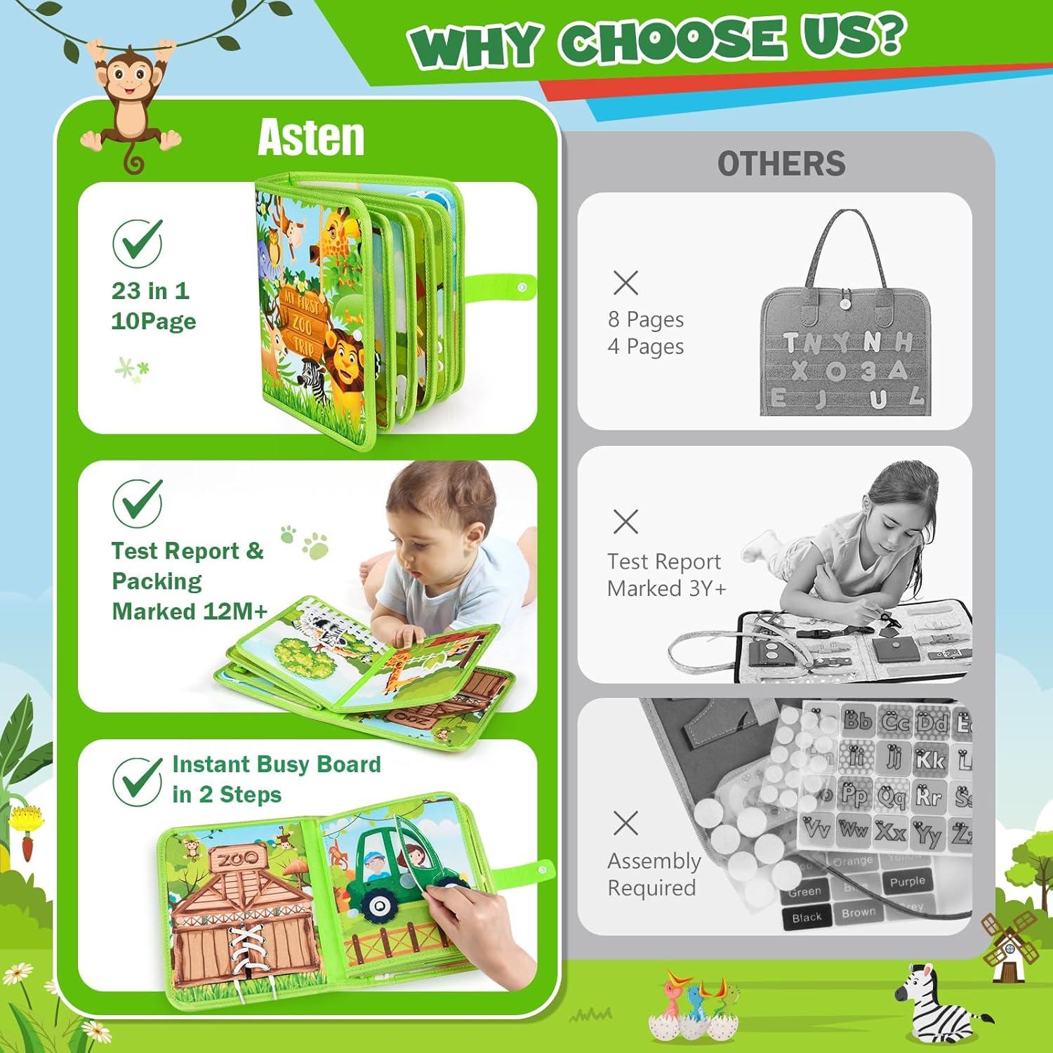 Libro Ocupado Montessori Asten para Niños 1-4 Años Zoológico