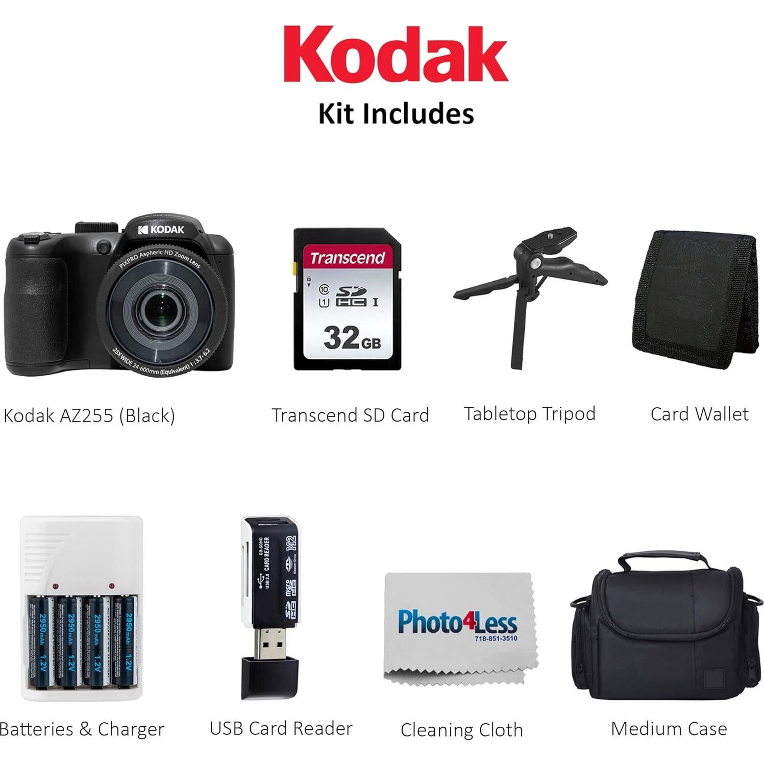 Cámara Digital Kodak PIXPRO AZ255 Negra + Accesorios Completo