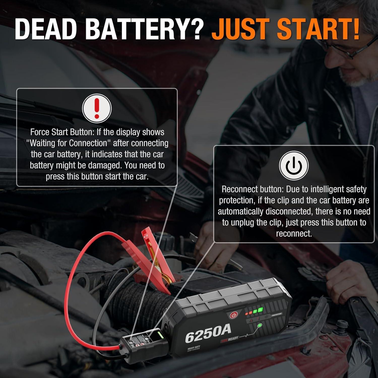 Arrancador de Batería ADORETRIP F40 6250A 12V Pantalla LED