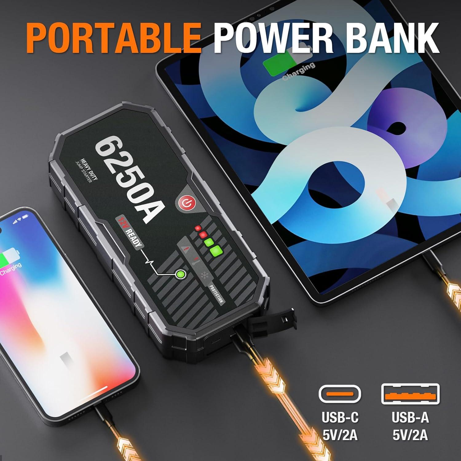 Arrancador de Batería ADORETRIP F40 6250A 12V Pantalla LED