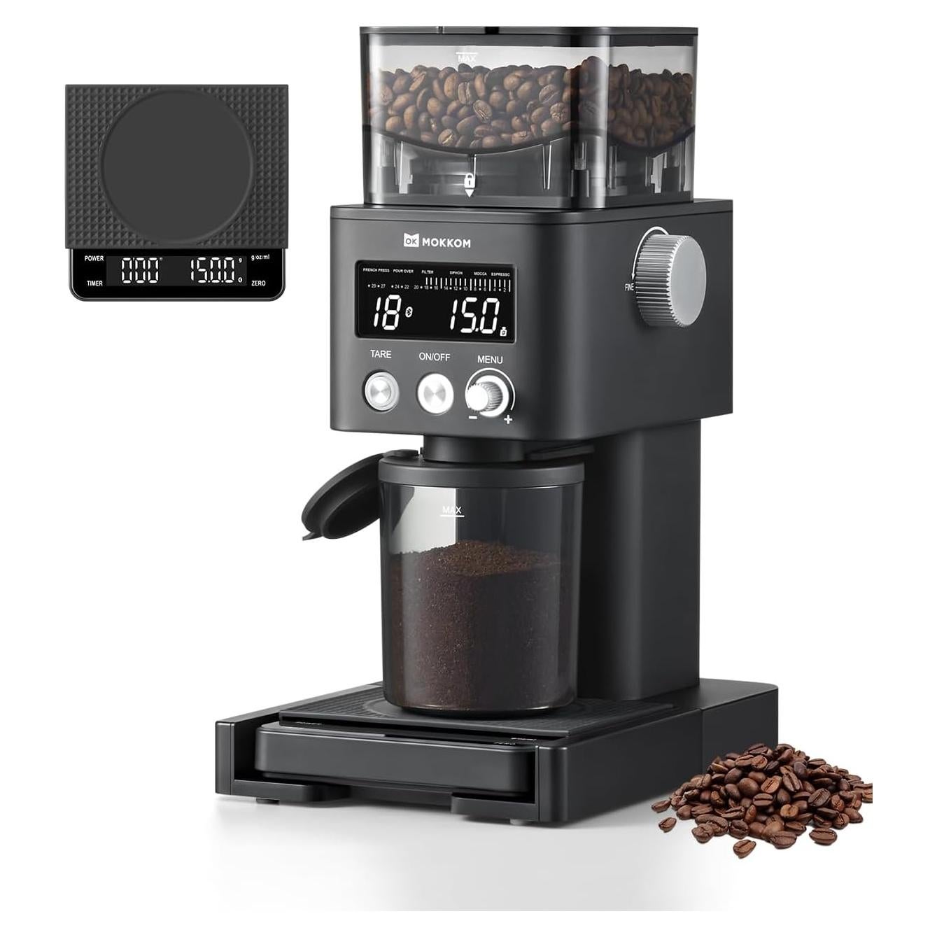 Molinillo de Café MOKKOM con Escala Bluetooth 150g Antiestático