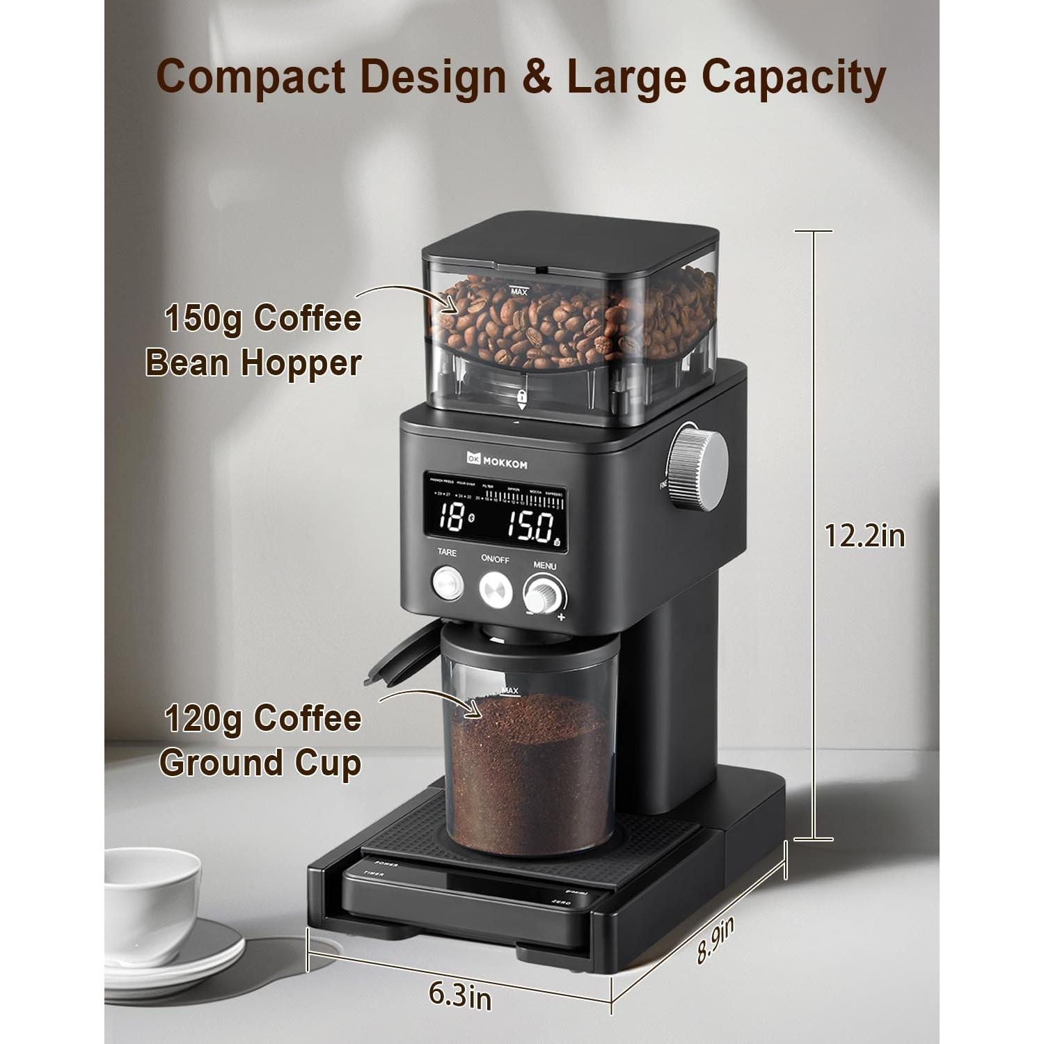 Molinillo de Café MOKKOM con Escala Bluetooth 150g Antiestático