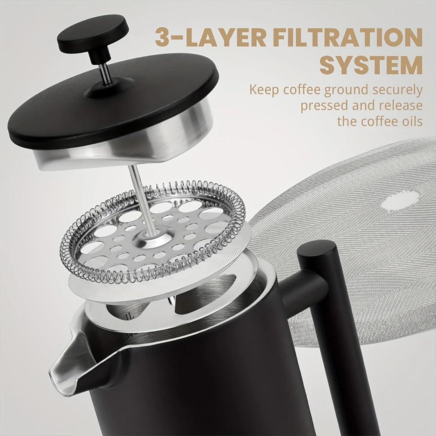 Cafetera Prensa Francesa Coffito 34 oz Acero Inoxidable Negro