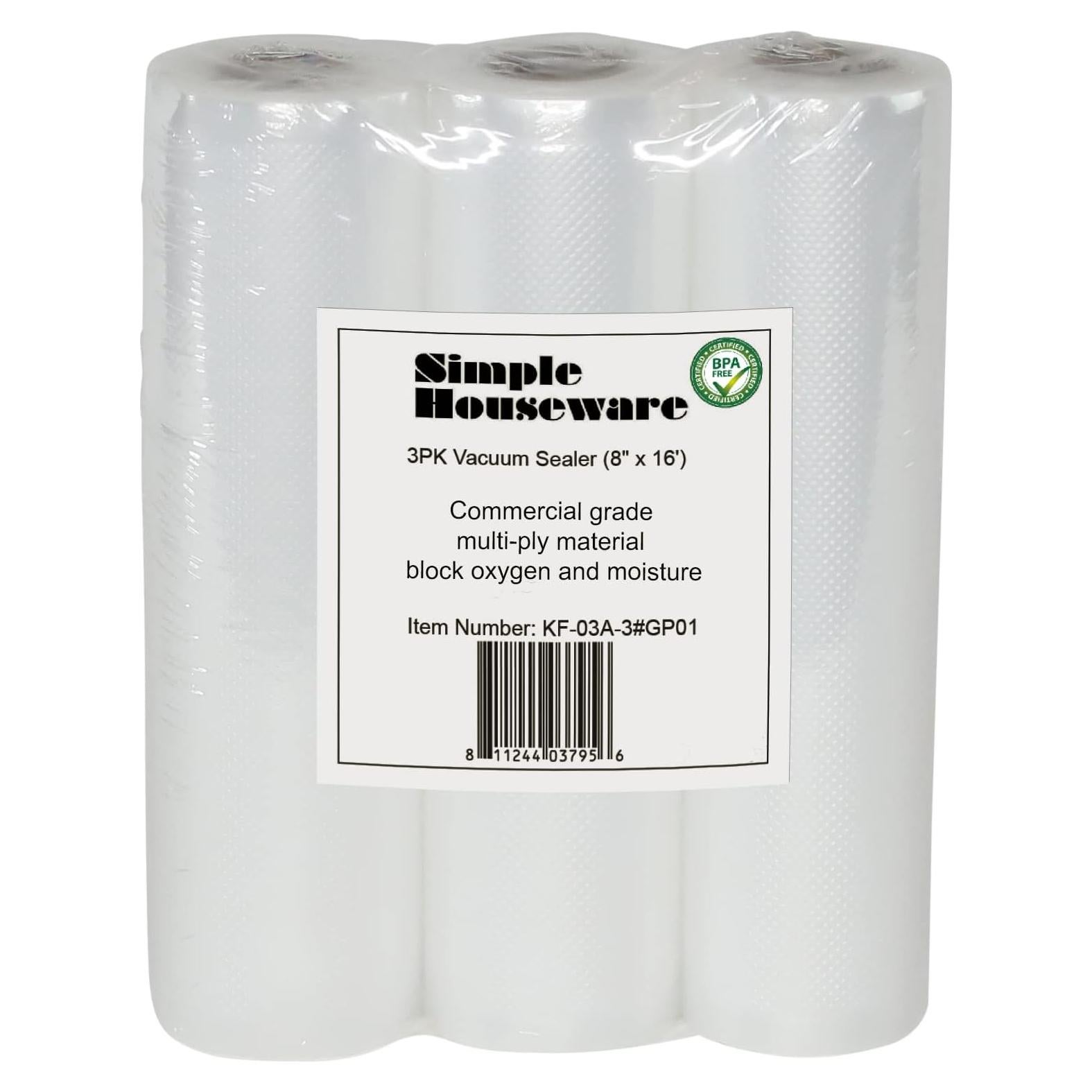 Bolsas de Sellado al Vacío Simple Houseware 20 cm x 5 m - 3 Pzas