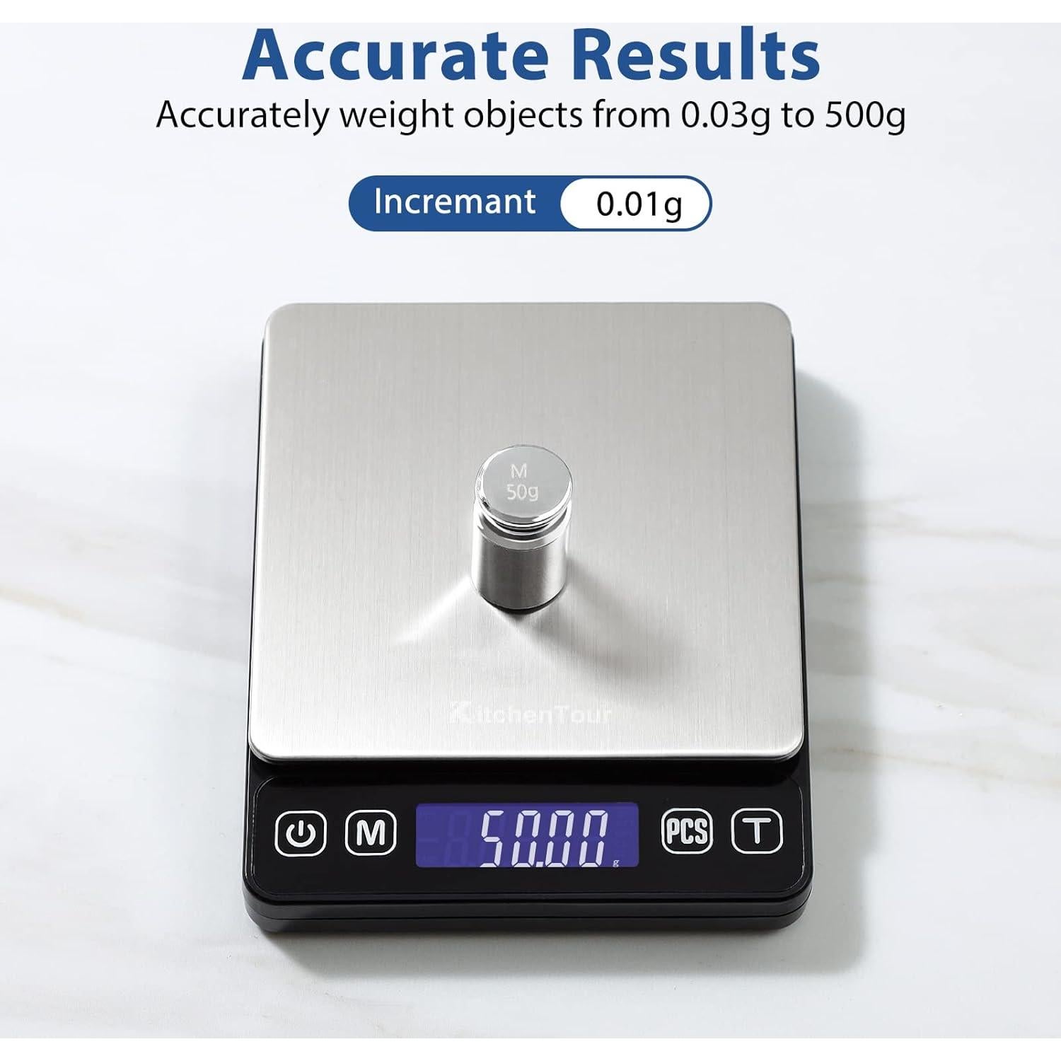 Báscula Digital KitchenTour EG-5001 500g/0.01g Alta Precisión