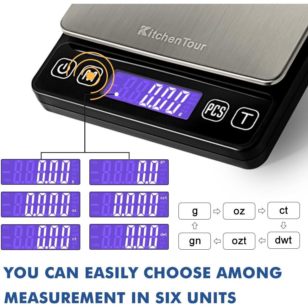 Báscula Digital KitchenTour EG-5001 500g/0.01g Alta Precisión