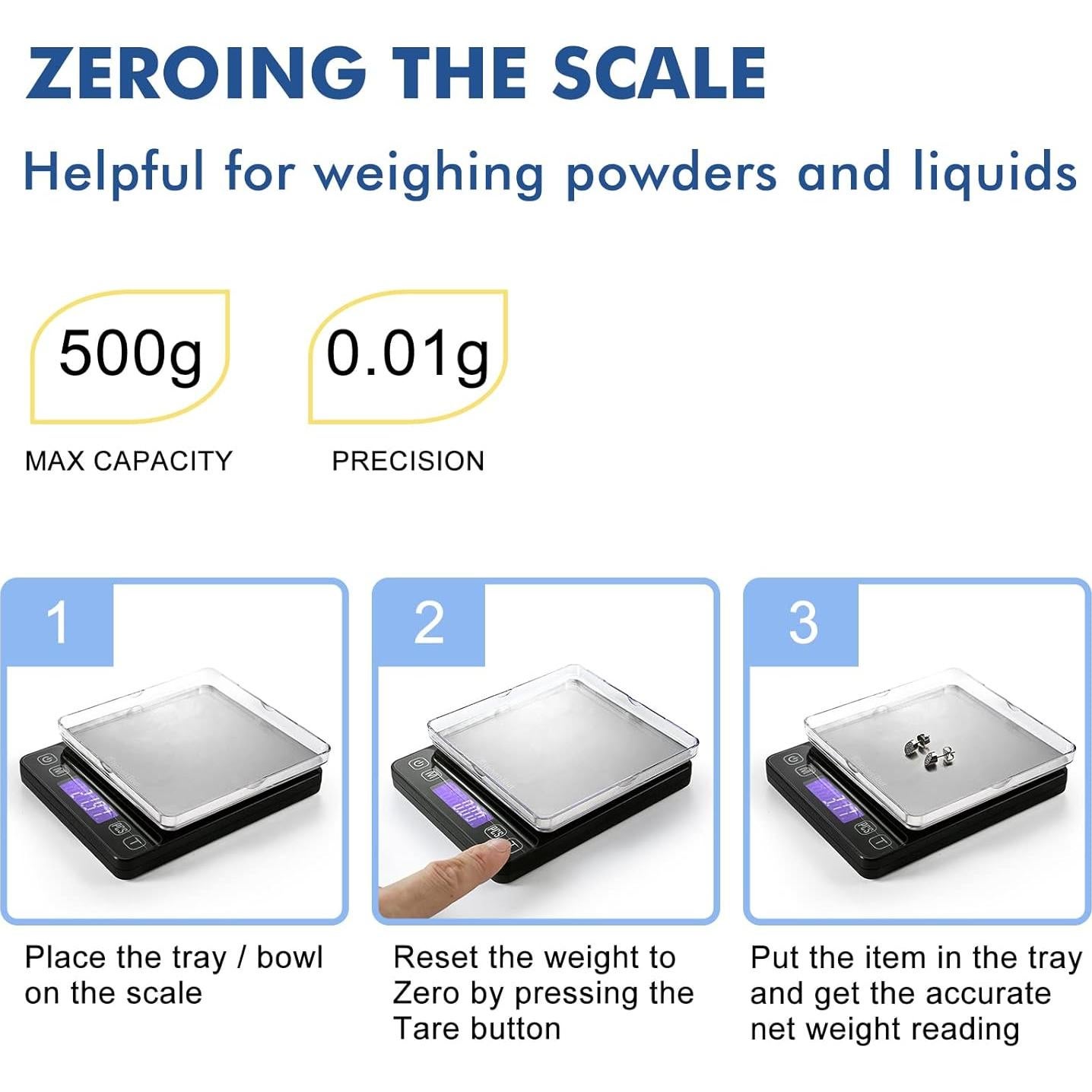 Báscula Digital KitchenTour EG-5001 500g/0.01g Alta Precisión