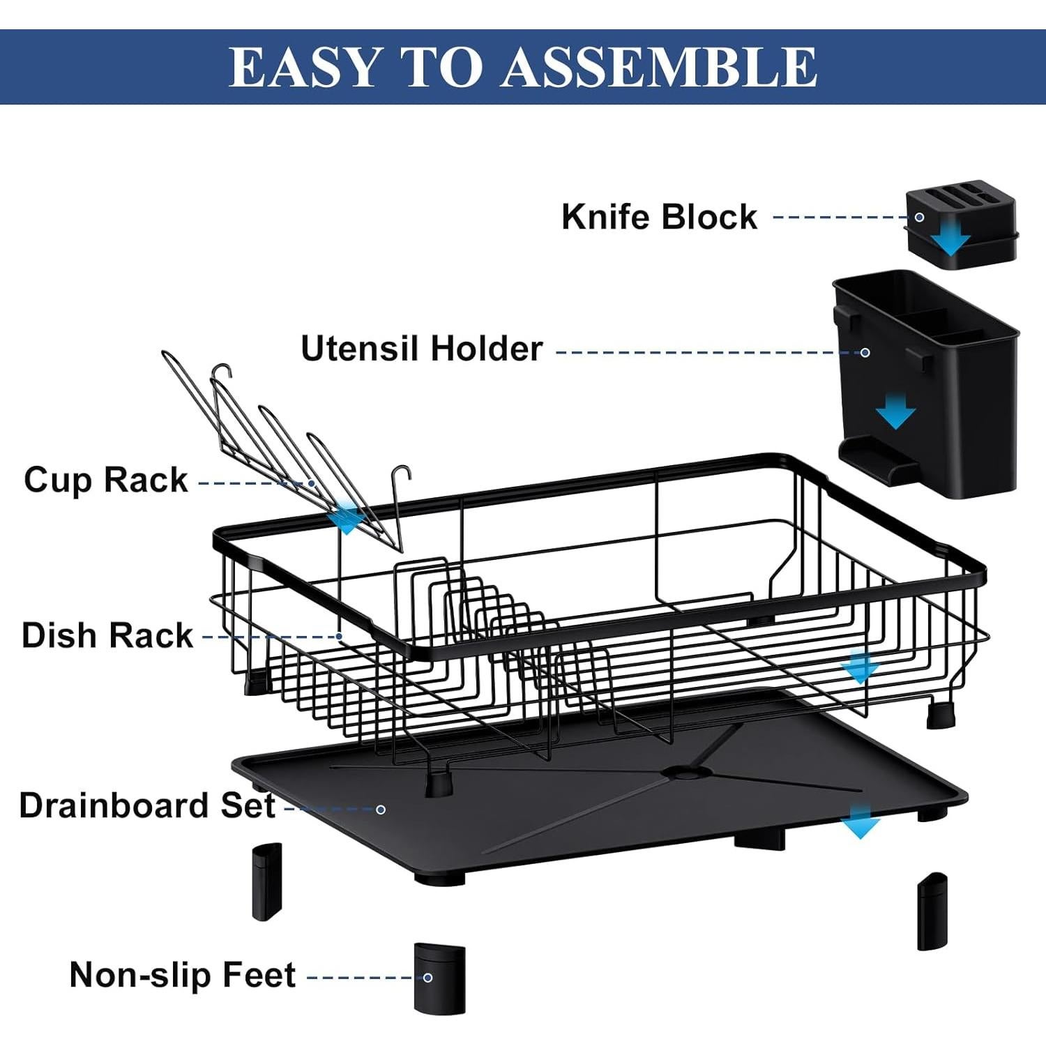 Estante para Secar Platos Homaxy Negro 42.93x32.99 cm Multifuncional
