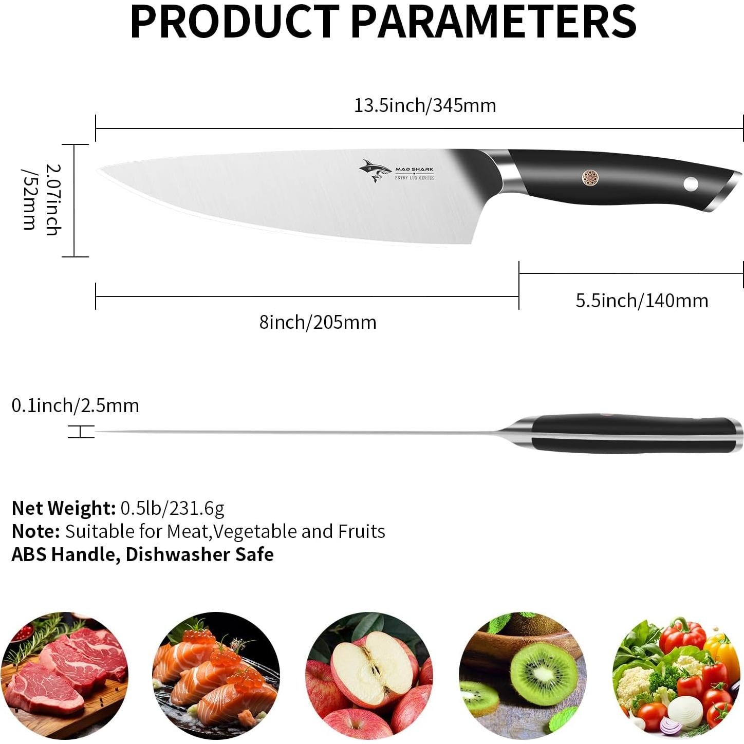 Cuchillo de Chef MAD SHARK 21 cm Acero Inoxidable Profesional