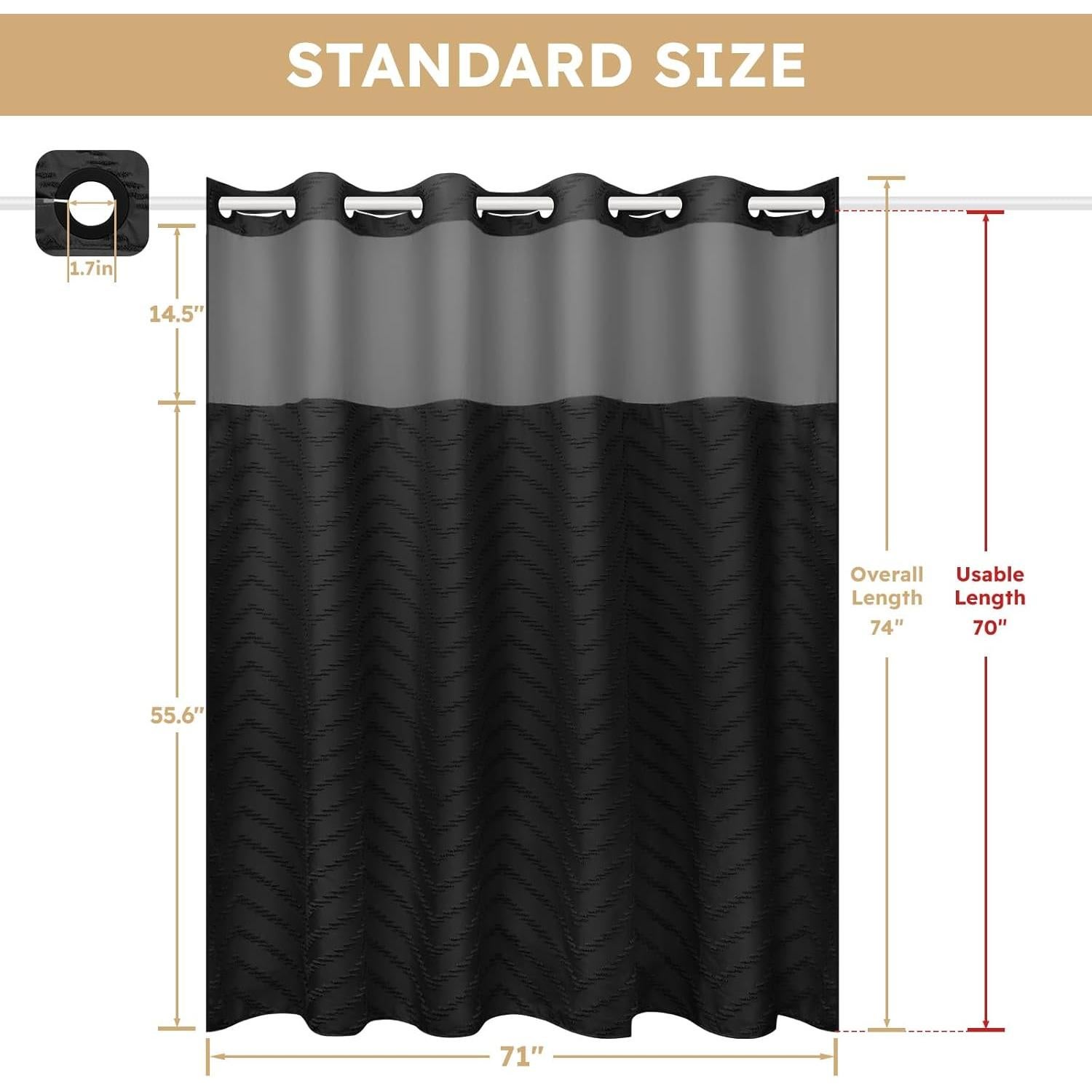 Cortina de Ducha FADOTY Negra 180x188 cm Impermeable con Forro