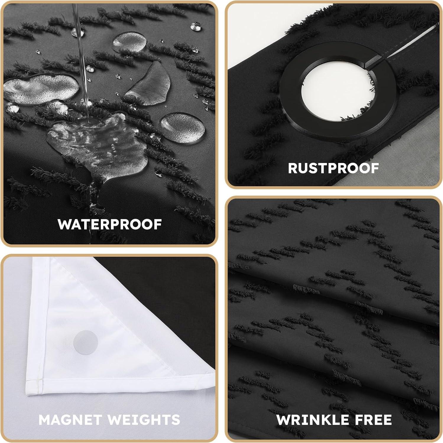 Cortina de Ducha FADOTY Negra 180x188 cm Impermeable con Forro