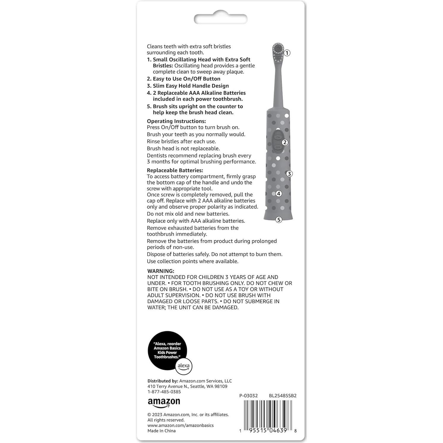 Cepillo de dientes eléctrico para niños Amazon Basics - 2 unidades