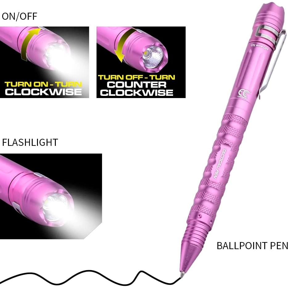 Bolígrafo Táctico MCCC Rosa con Linterna LED y Rompedor