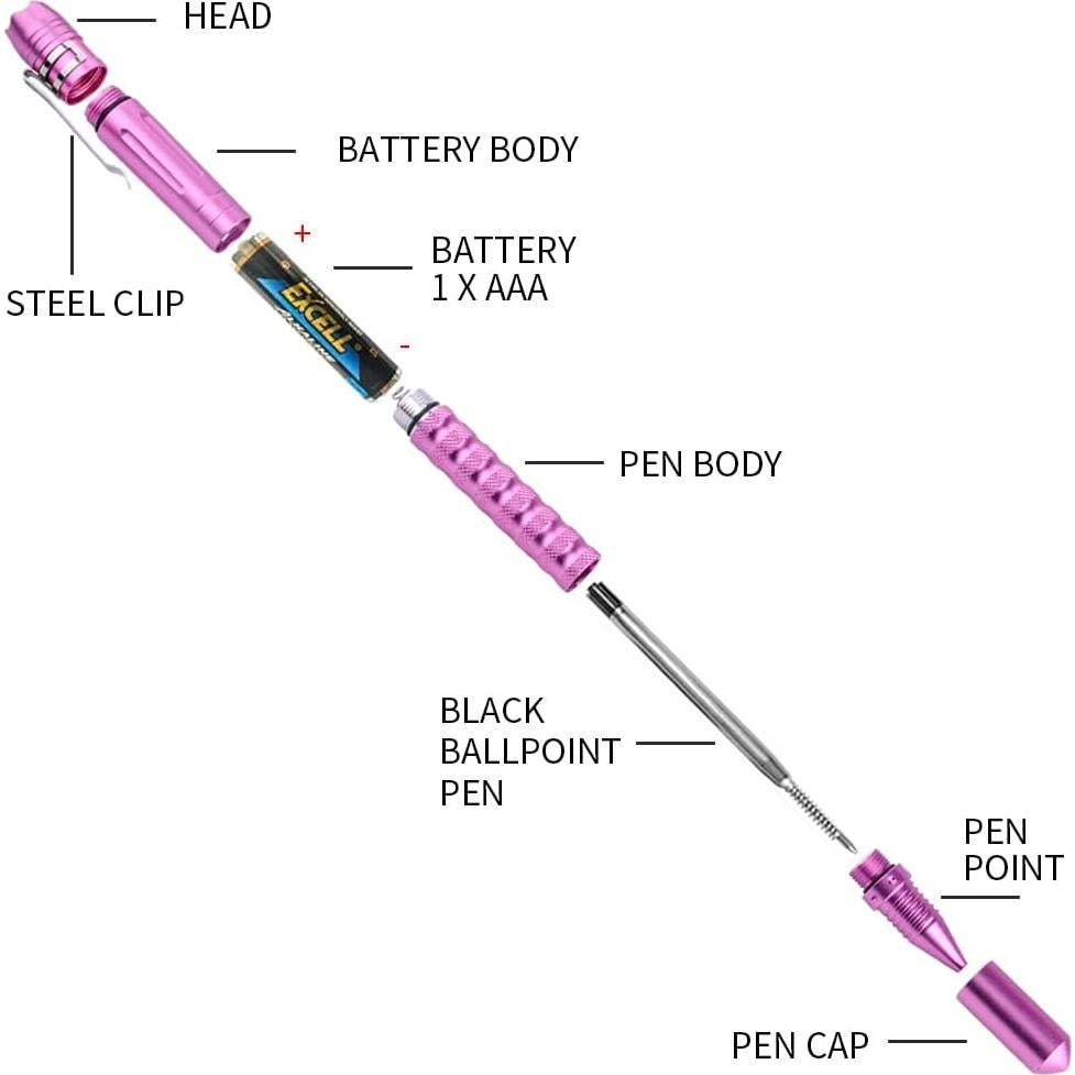 Bolígrafo Táctico MCCC Rosa con Linterna LED y Rompedor